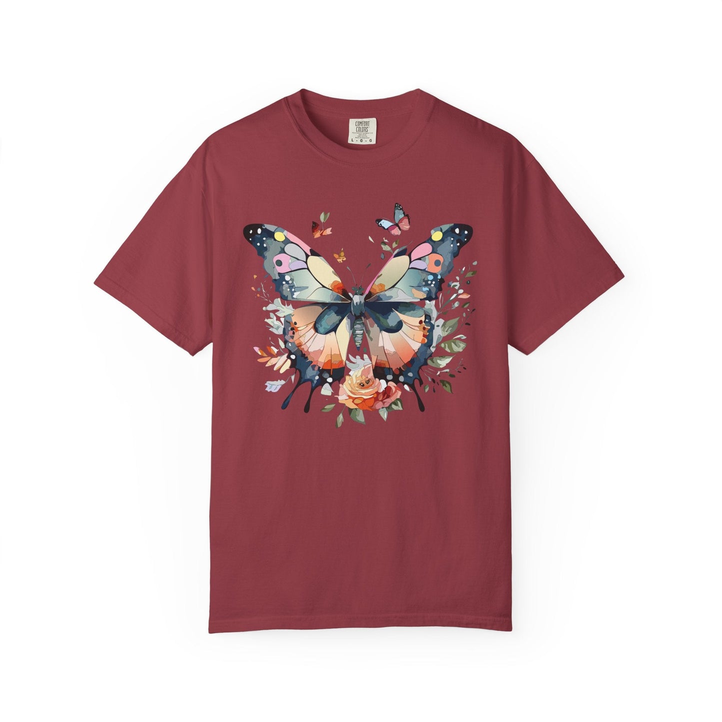 Butterfly Floral Print T-Shirt Botanical Design Unisex Heavy Cotton Tee b3