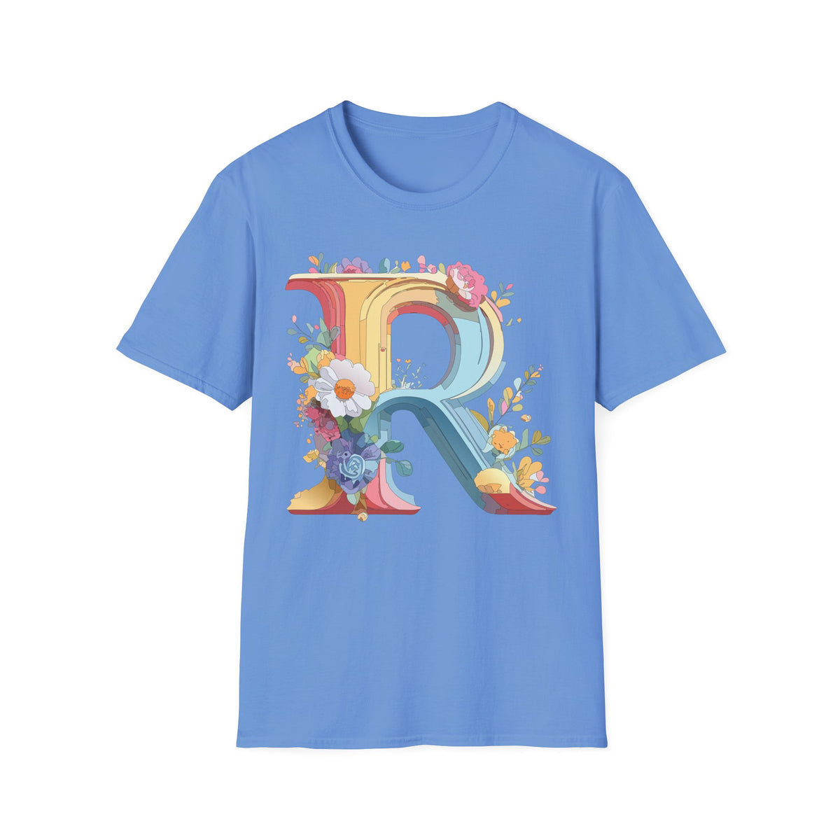 Floral Letter R T-Shirt | Decorative Monogram Initial R Tee