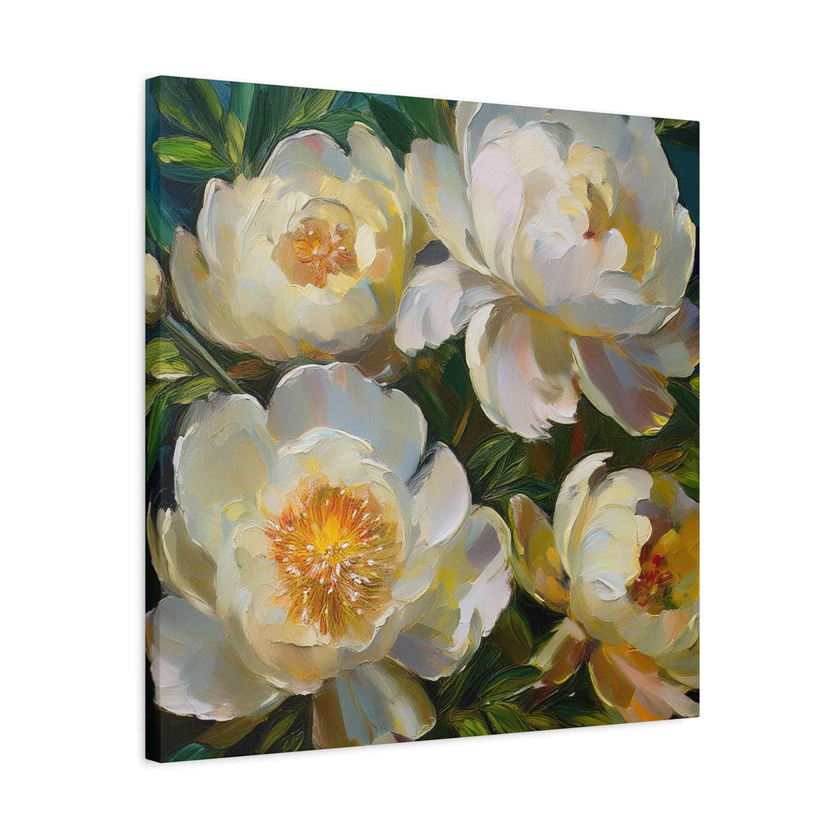 Cream Peonies Print Canvas, Floral Oil Paint Print 20x20, 24x24, 30x30, 32x32, 36x36 Art Design Pine-Wood Inner Frame MC-124
