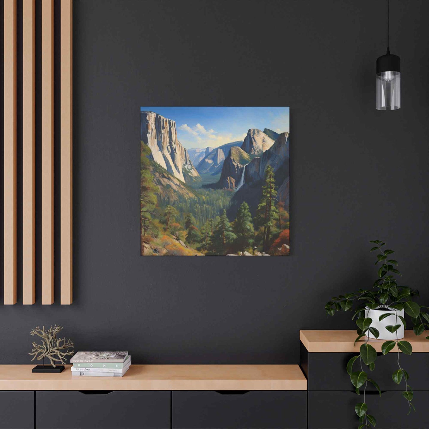 Yosemite Valley Print Canvas, Oil Paint Print 20x20, 24x24, 30x30, 32x32, 36x36 Art Design Print Pine-Wood Inner Frame MC-60