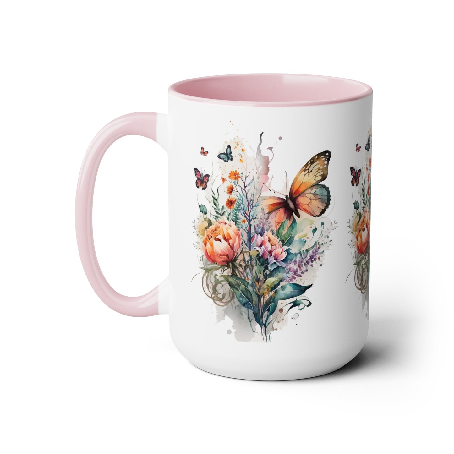 Two-Tone Coffee Mugs with butterfly