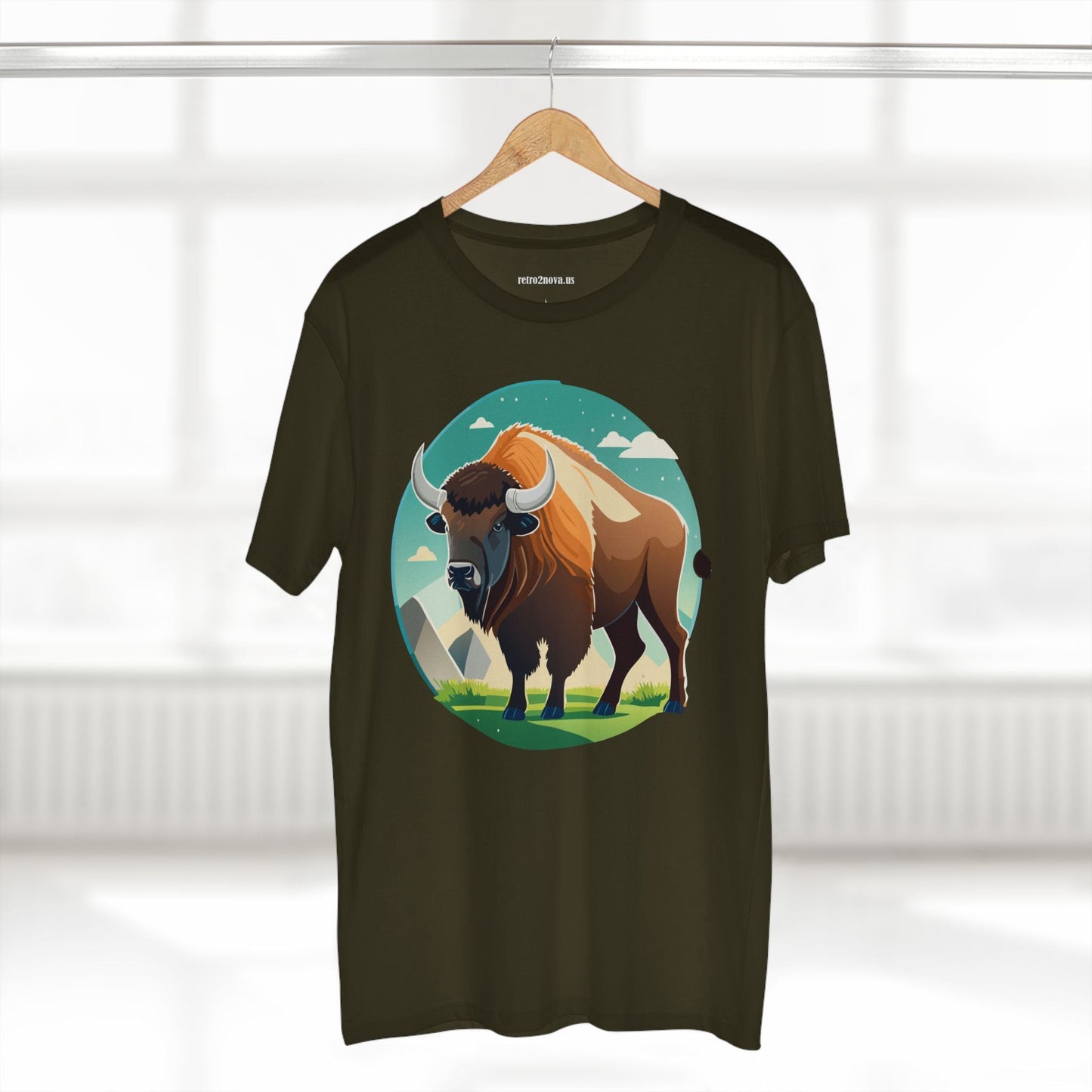 Bison Shirt Unisex Premium Cotton Tee With Original Art Design From Retro2Nova Animals Collection Exclusive Art Series