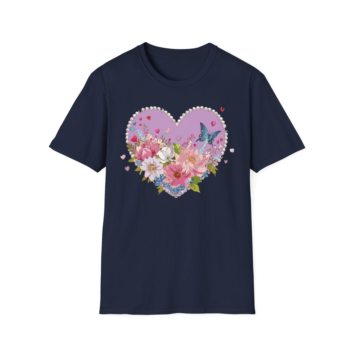 Floral Heart with Butterfly T-Shirt | Pink Flower Bouquet Tee