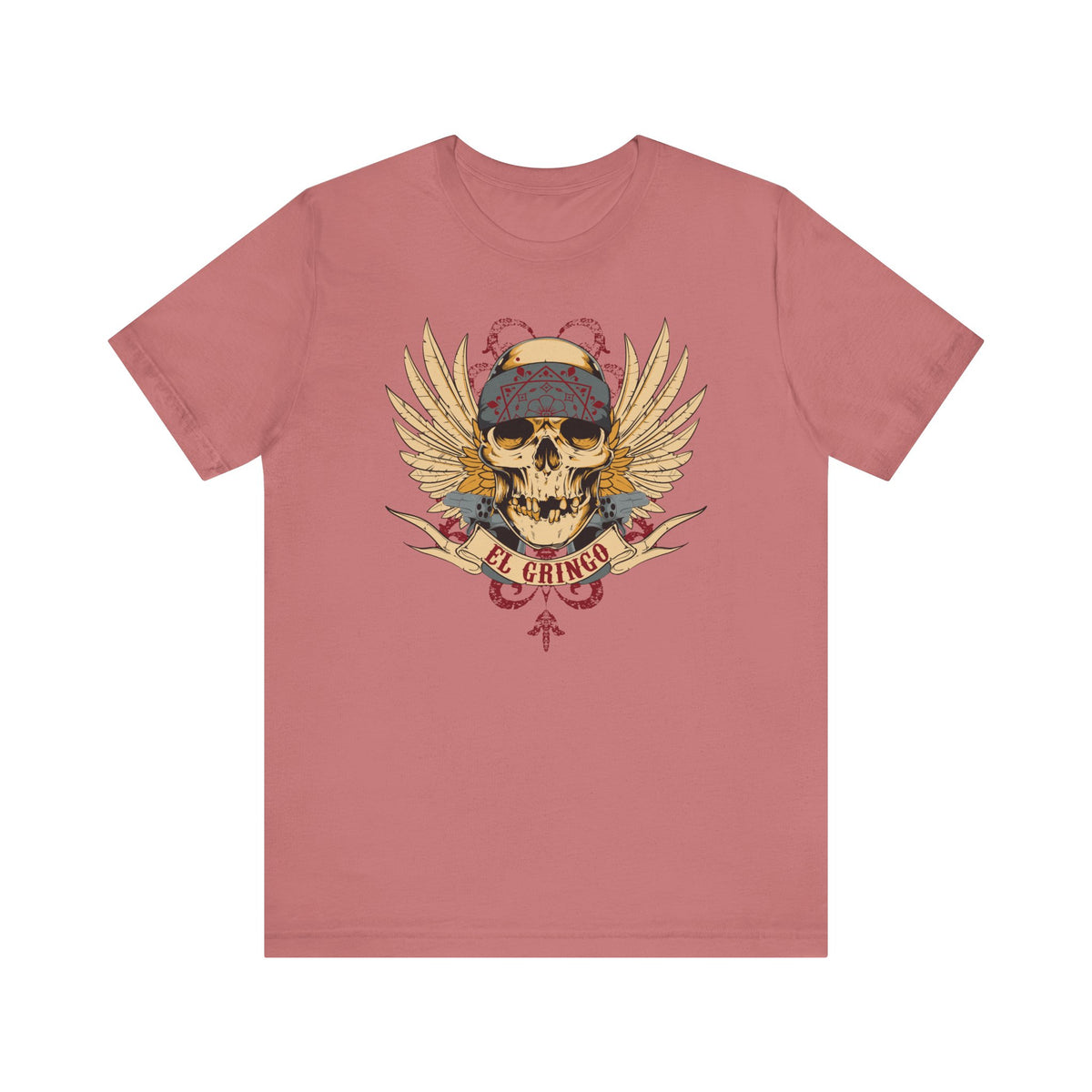 El Gringo Skull with Wings T-Shirt Vintage Tattoo Style Unisex Cotton Art-53