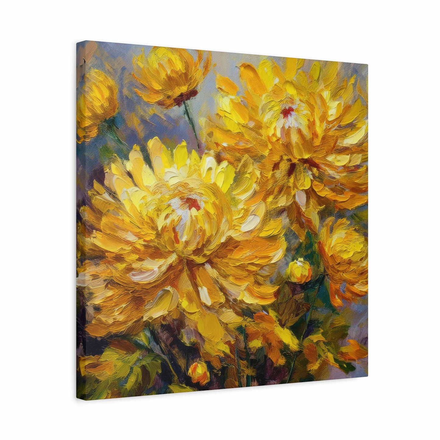 Chrysanthemums Print Canvas, Floral Oil Paint Print 20x20, 24x24, 30x30, 32x32, 36x36 Art Design Pine-Wood Inner Frame MC-164
