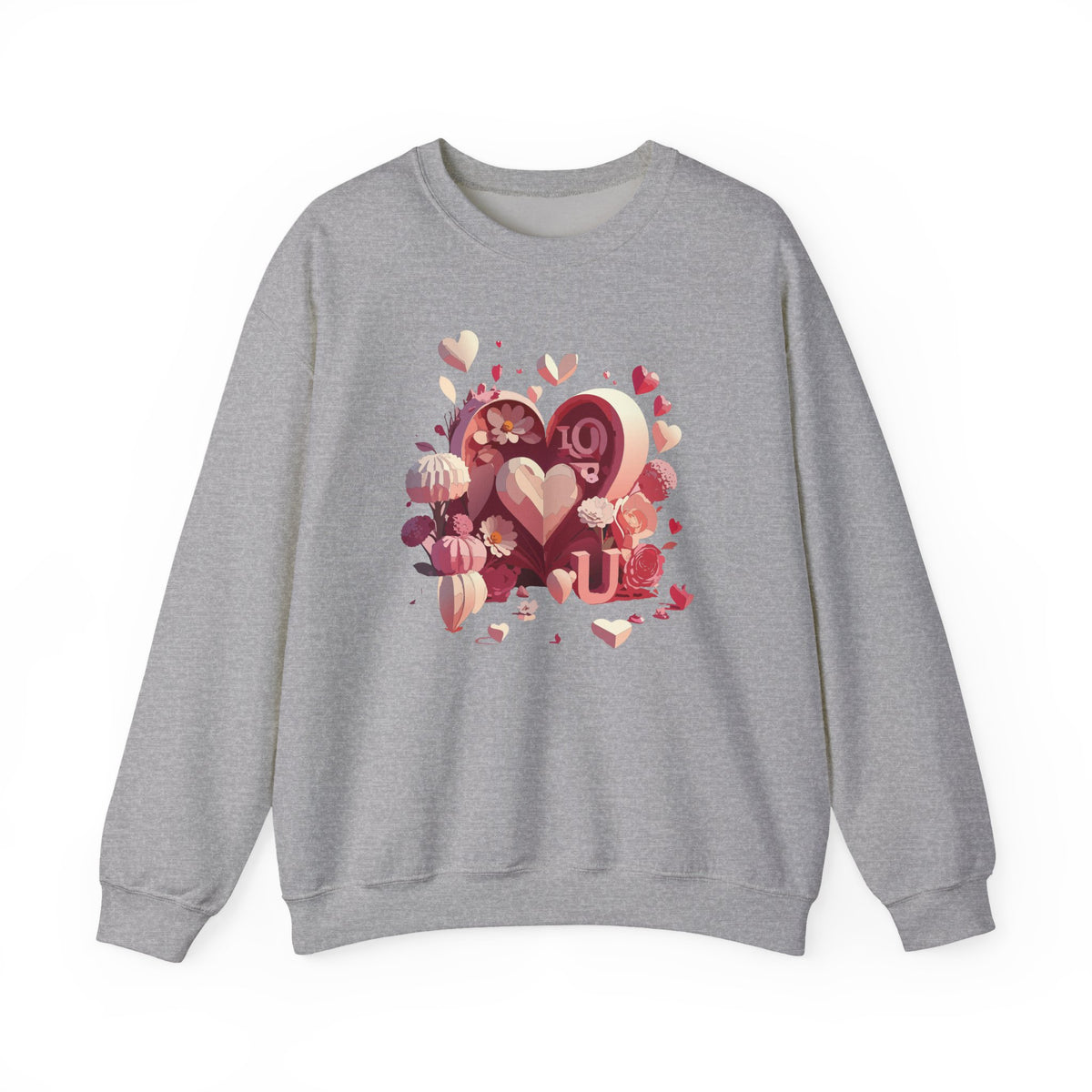 Unisex Floral Big Heart Sweatshirt, Love Floral Sweatshirt, Floral Heart Sweatshirt, 50/50 Cotton-Poly Valentine's Day Sweatshirt 09