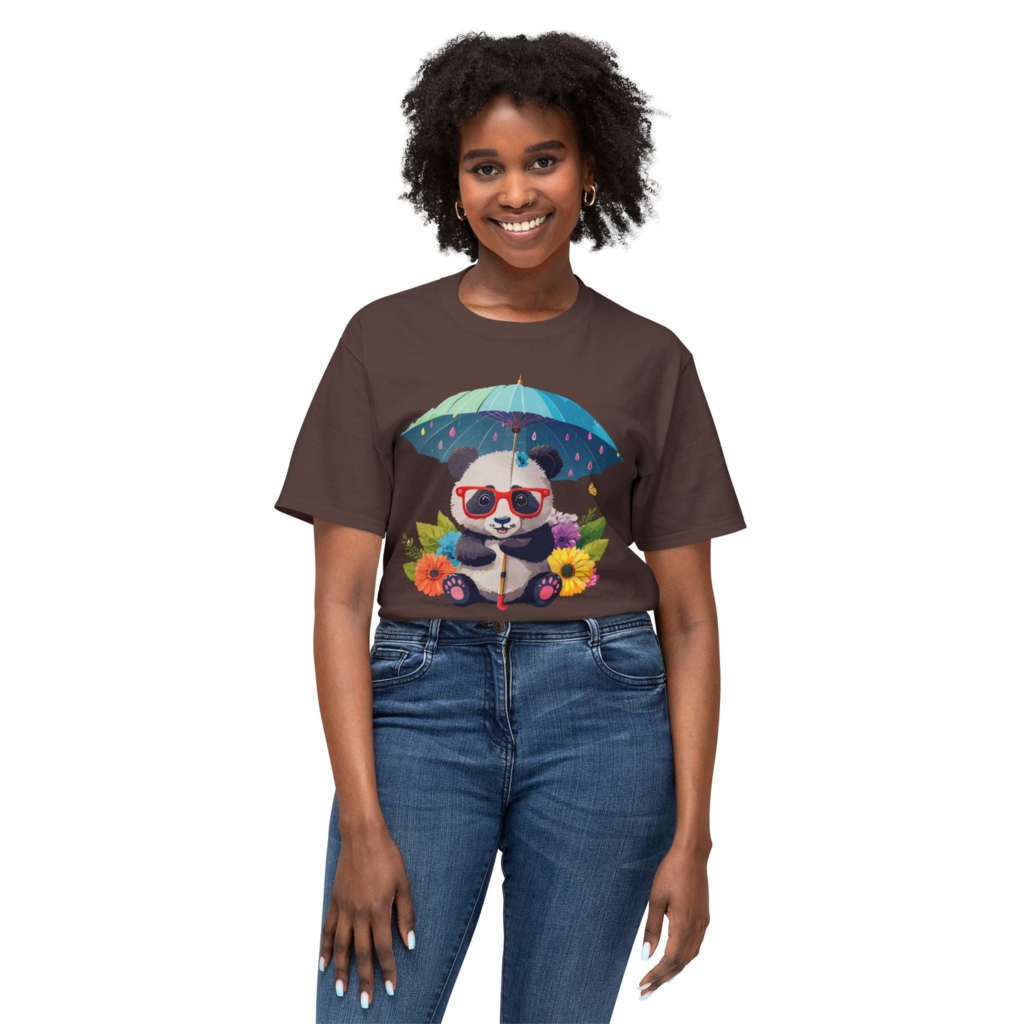Panda Art T Shirt Unisex HD Cotton Tee With Floral Print Panda Design USA Printed Now