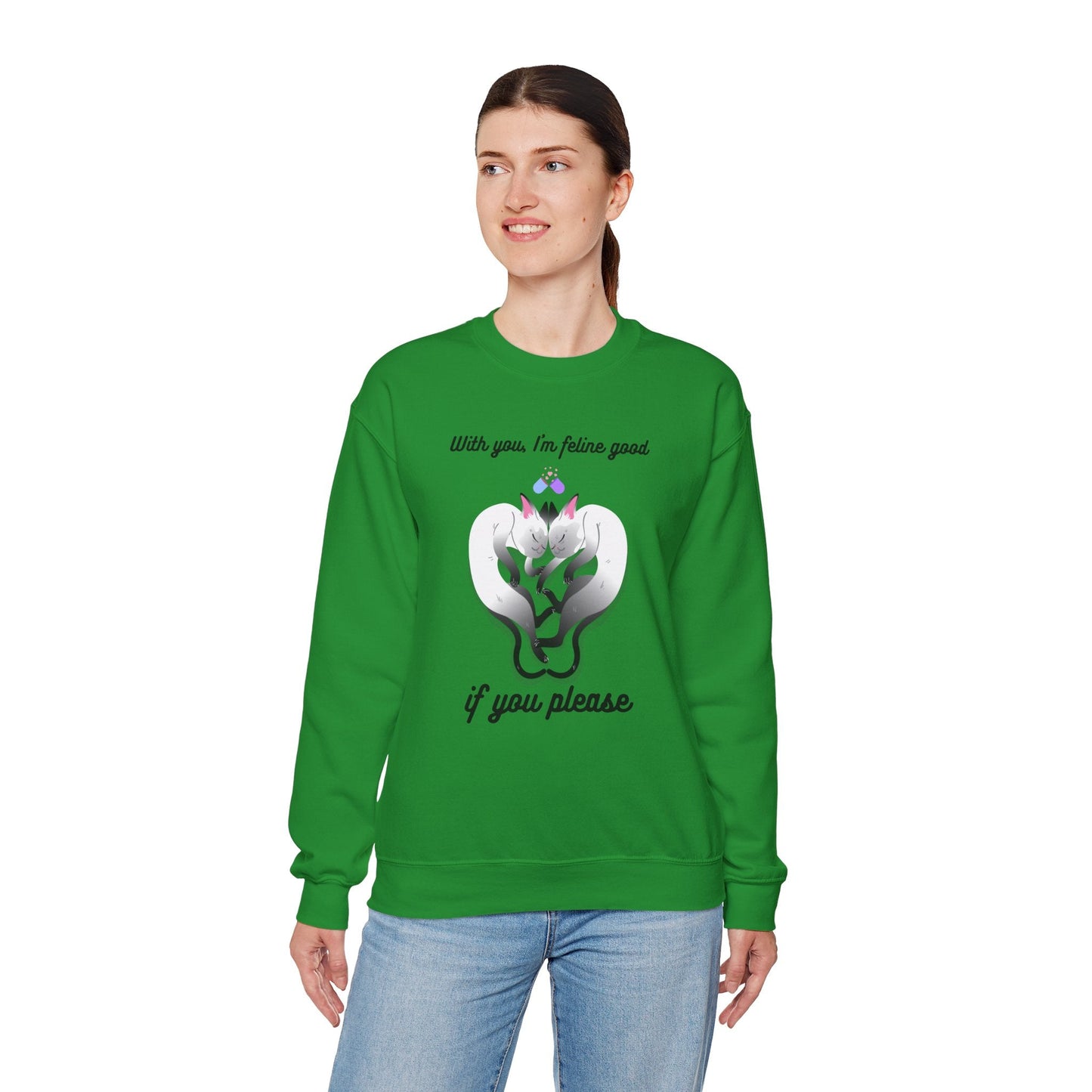 Double Cat Heart Sweatshirt Unisex Fifty Fifty Cotton Poly Valentines Day Sweatshirt