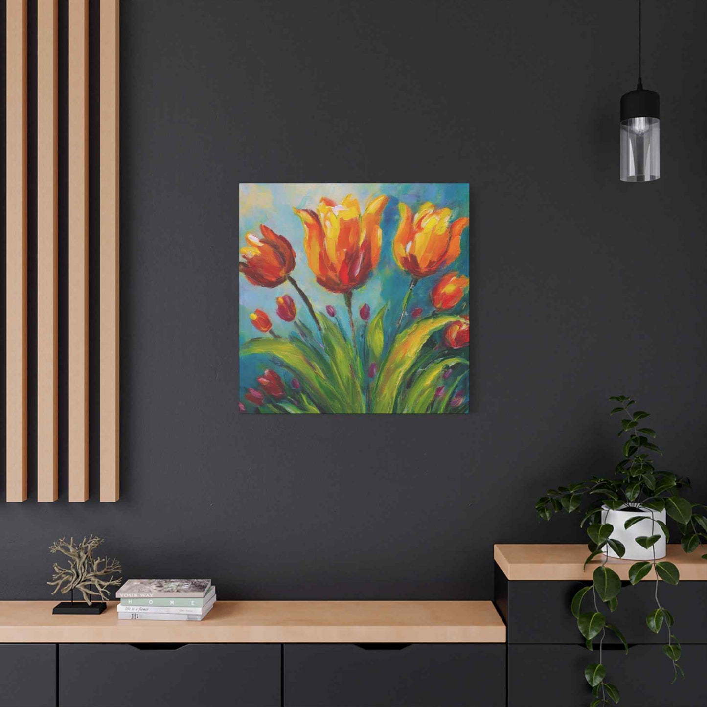 Tulips Print Canvas, Floral Oil Paint Print 20x20, 24x24, 30x30, 32x32, 36x36 Art Design Pine-Wood Inner Frame MC-143