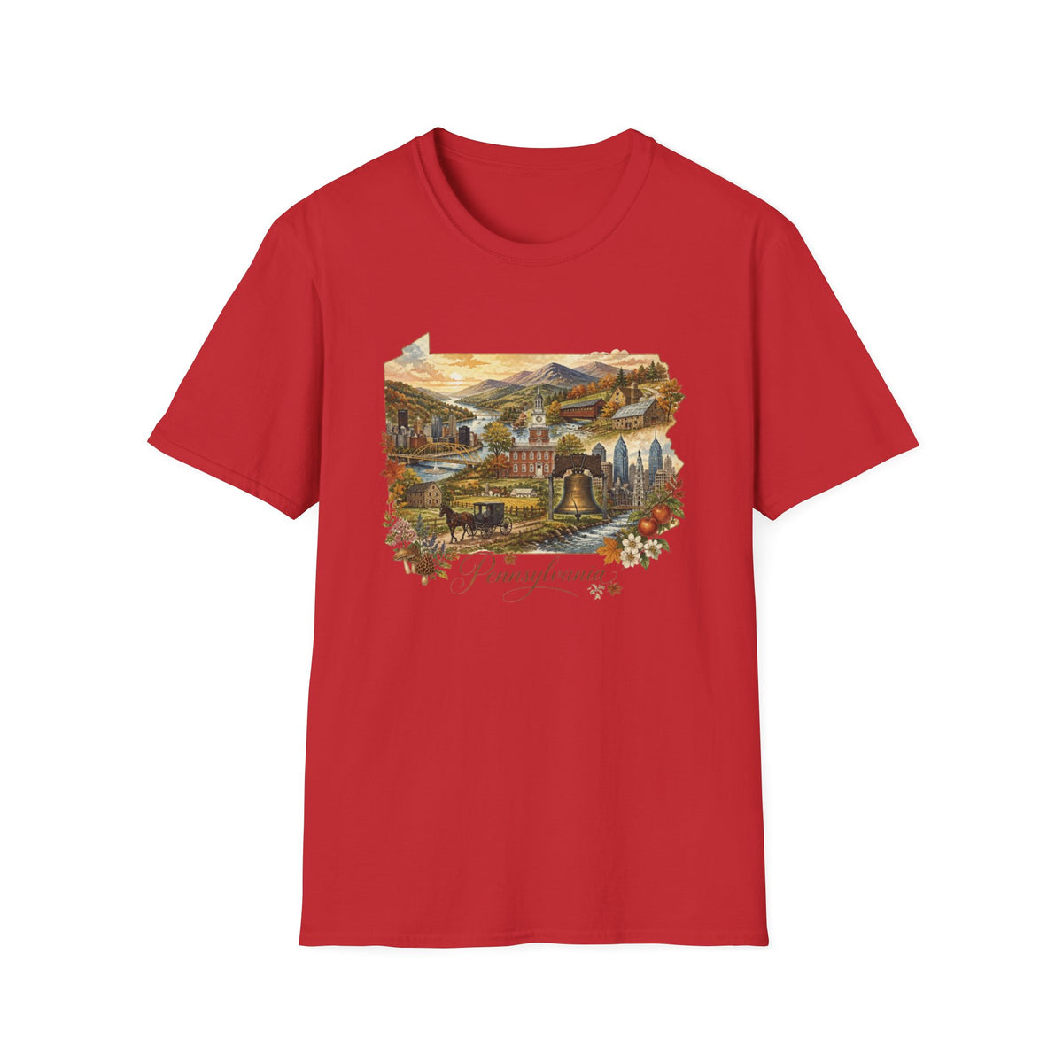 Pennsylvania State Travel Tourist Graphic Design Unisex 100 Cotton Gildan T-Shirt