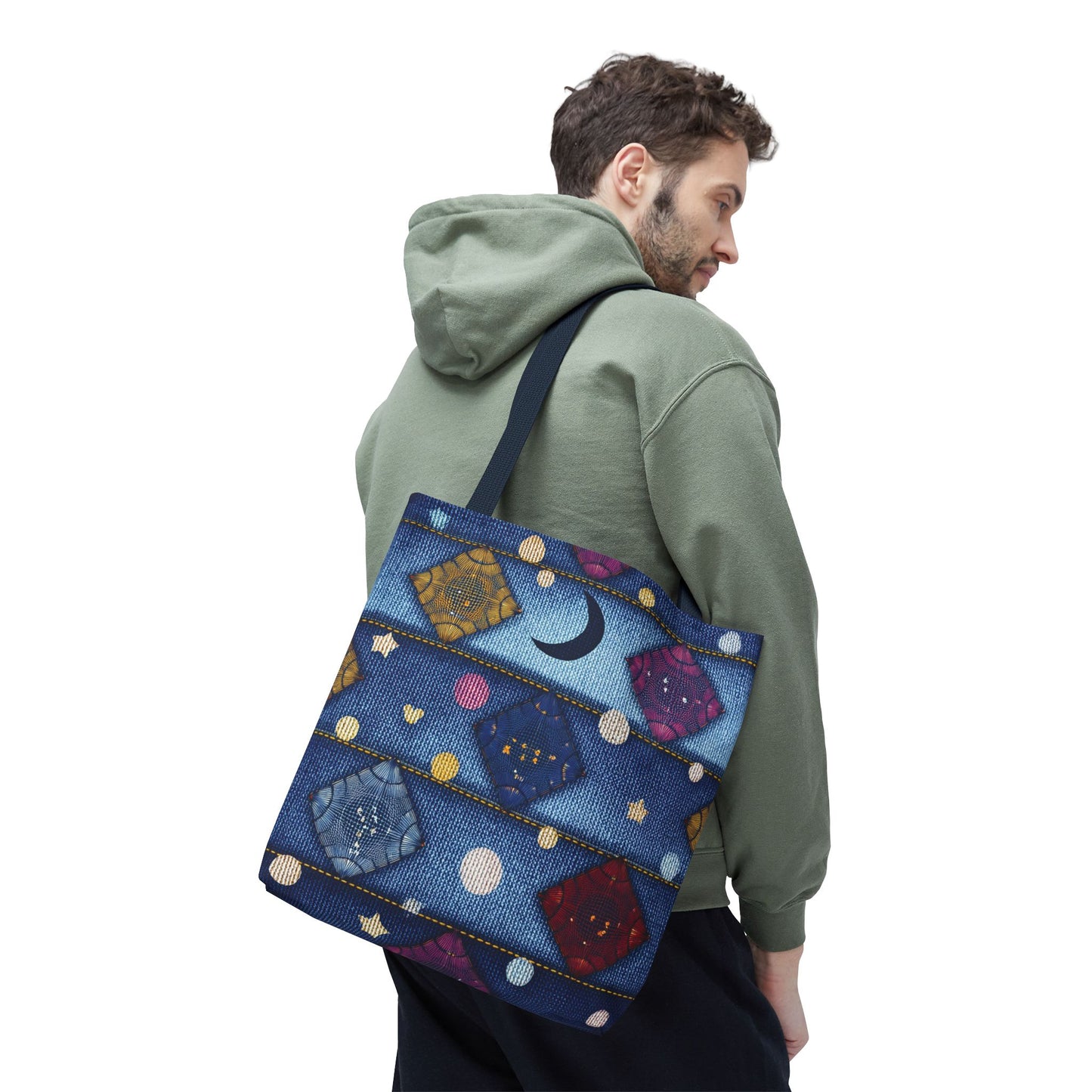 Denim Fabric Imitation Print Unisex Canvas Bag Poly Spun 3 Sizes Tote Bag 183