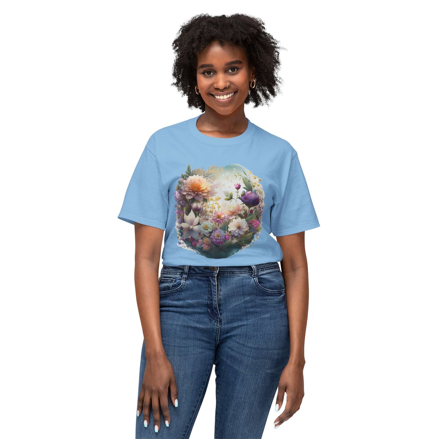 Unisex Floral Art T Shirt With Vintage Flower Print On 100 Percent HD Cotton Tee Made In USA