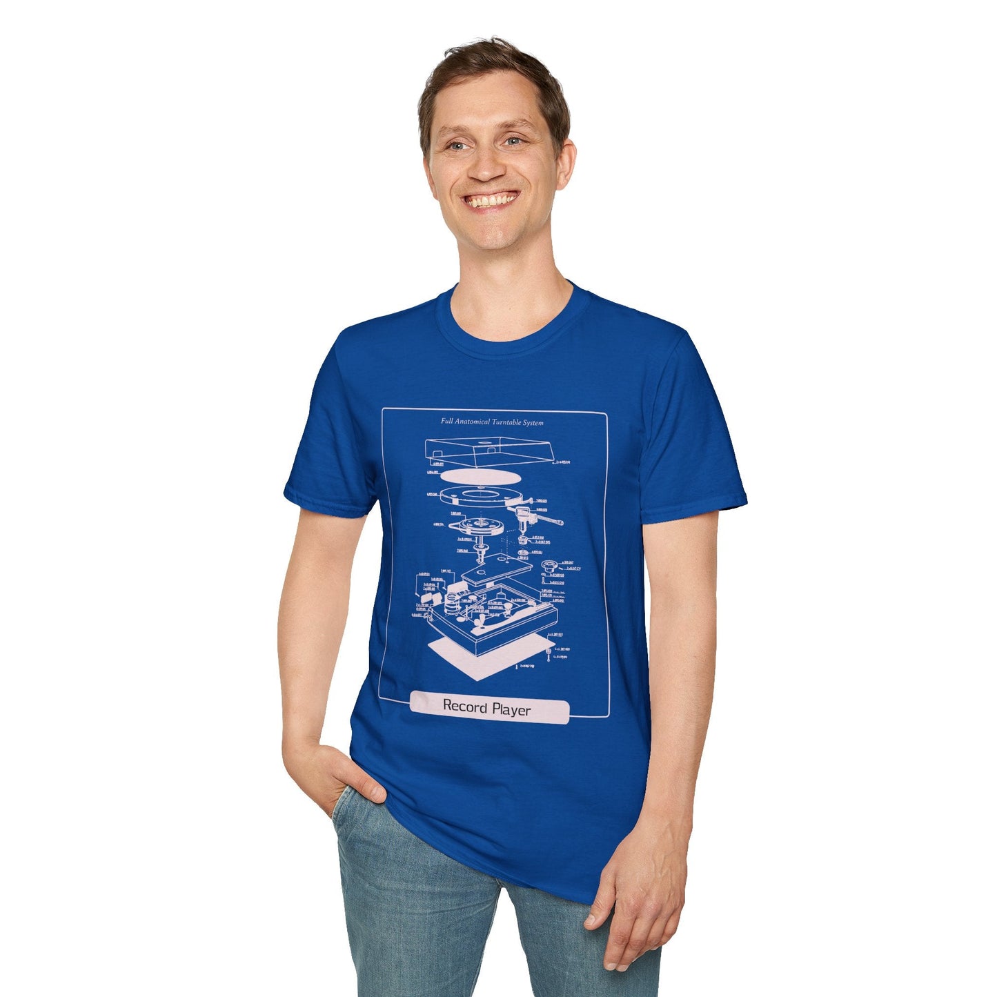 Record Player Blueprint T-Shirt Unisex Cotton Retro Vinyl Turntable Diagram Tee