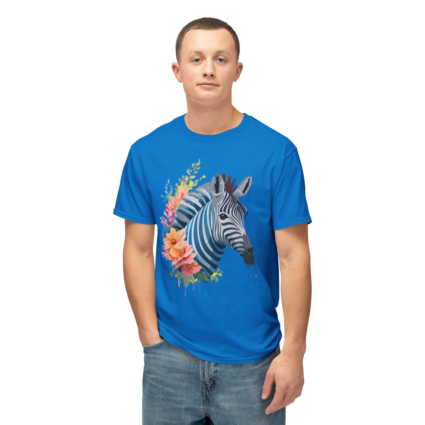 Unisex Zebra Art Print T Shirt 100 Percent Cotton Vintage Floral Design Tee Made In USA