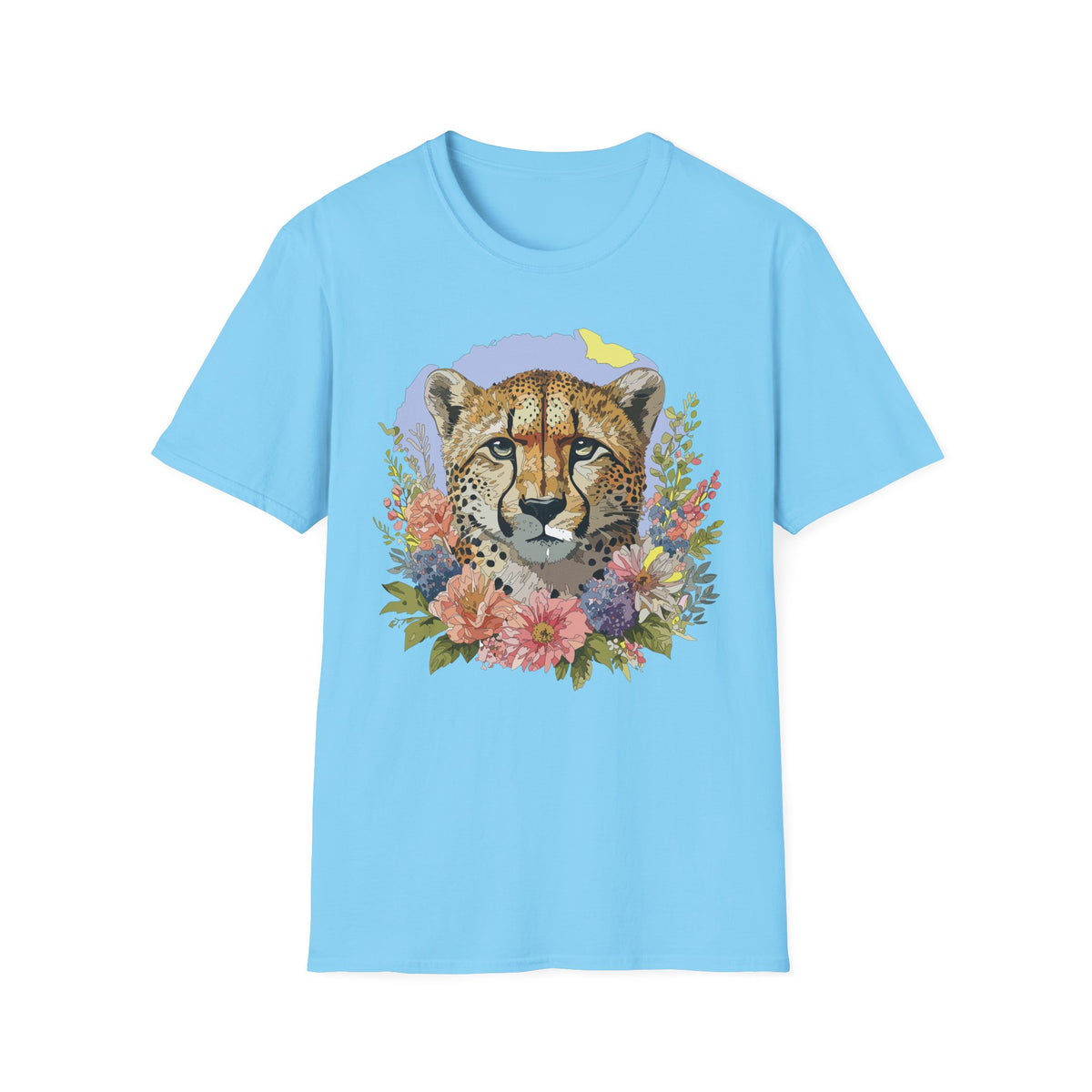Cheetah Face Floral Illustration T-Shirt | Wildlife Animal Tee