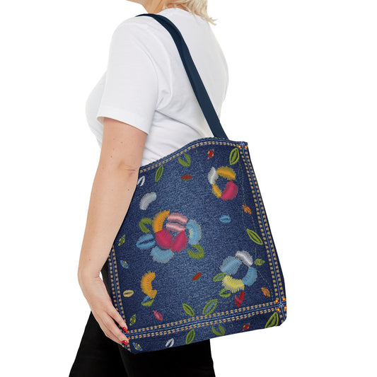 Denim Fabric Imitation Print Unisex Canvas Bag Poly Spun 3 Sizes Tote Bag 158