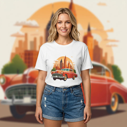 Retro Car Vintage Graphic Tee Staple Unisex 100 Cotton Tee Shirt - RC-1