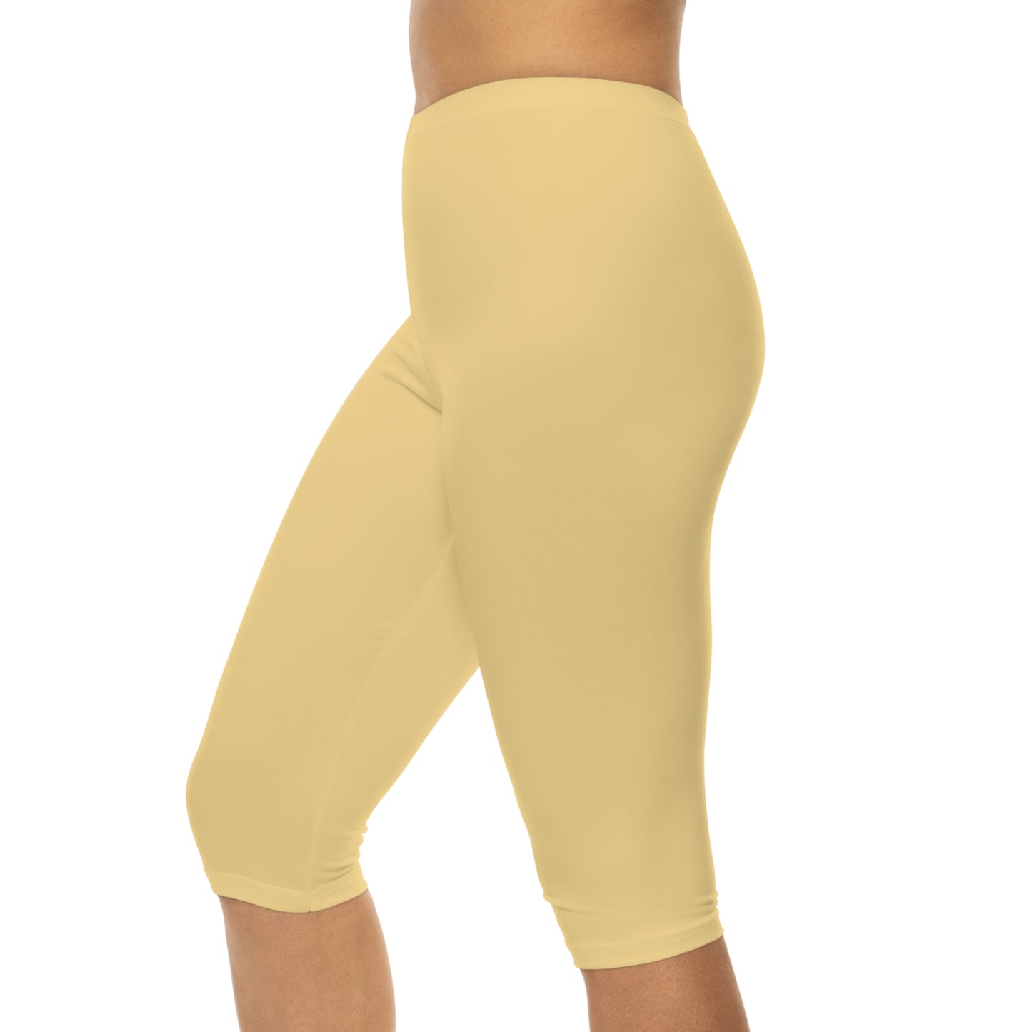 Fog Yellow Color Women's Brushed Suede Poly Span Casual Capri Leggings XS-2XL