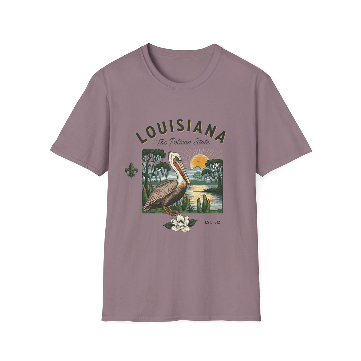 Louisiana Pelican Vintage Travel Tourist Graphic Design Unisex 100 Cotton Gildan T-Shirt