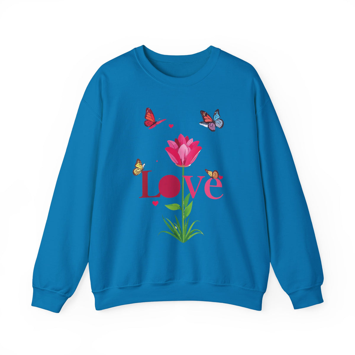 Unisex Floral Love Sweatshirt, Love Floral Sweatshirt, Floral Butterfly Sweatshirt, 50/50 Cotton-Poly Valentine's Day Sweatshirt 02