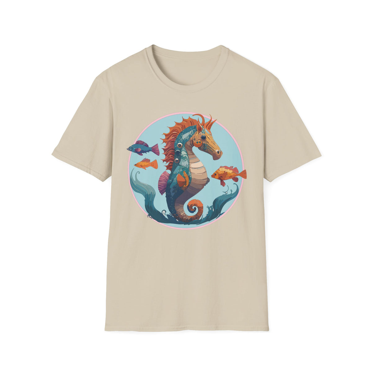 Colorful Seahorse Illustration T-Shirt | Ocean Fish Scene