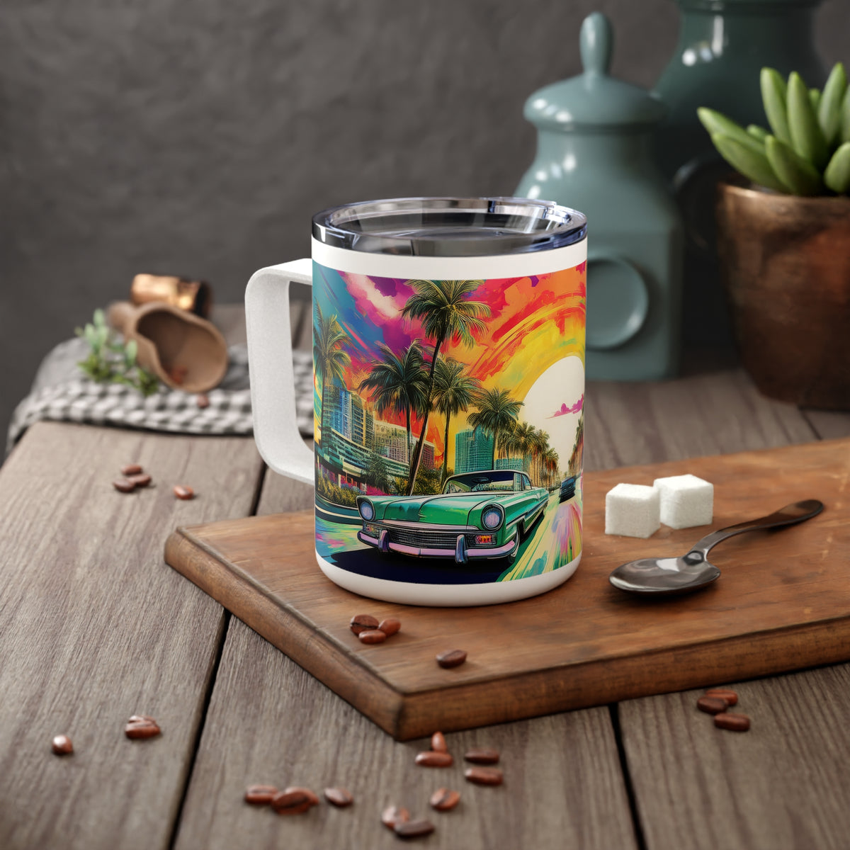 32 Art Design Insulated Coffee Mug Clear Lid 10oz Insulated Coffee Mug 10oz