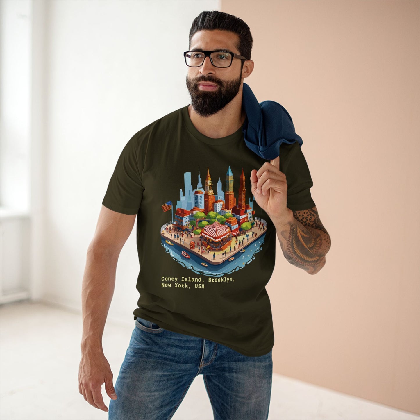 Unisex Premium Cotton Staple Tee With Original Art Design From Retro2Nova Brooklyn Travel Shirt