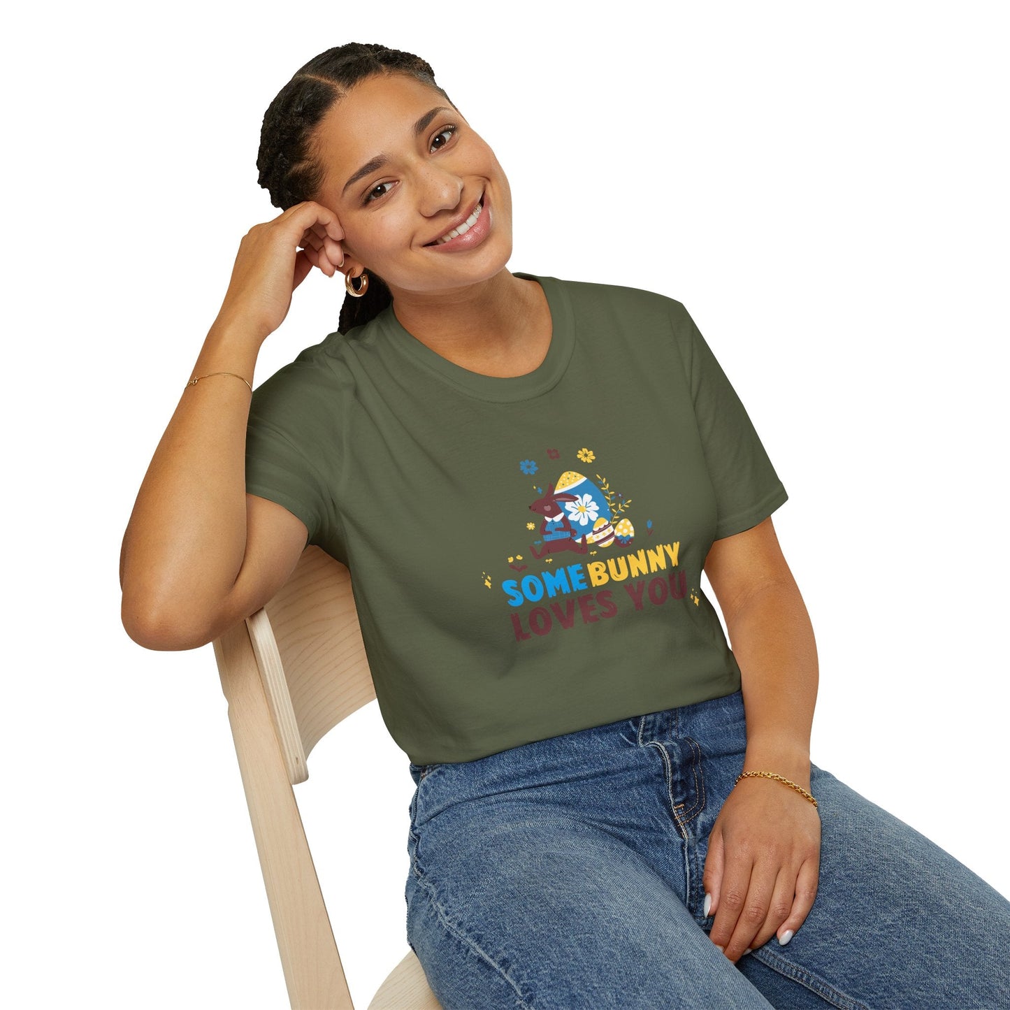 Easter Bunny T Shirt Unisex Gildan Softstyle 64000 Art Design With Easter Prints