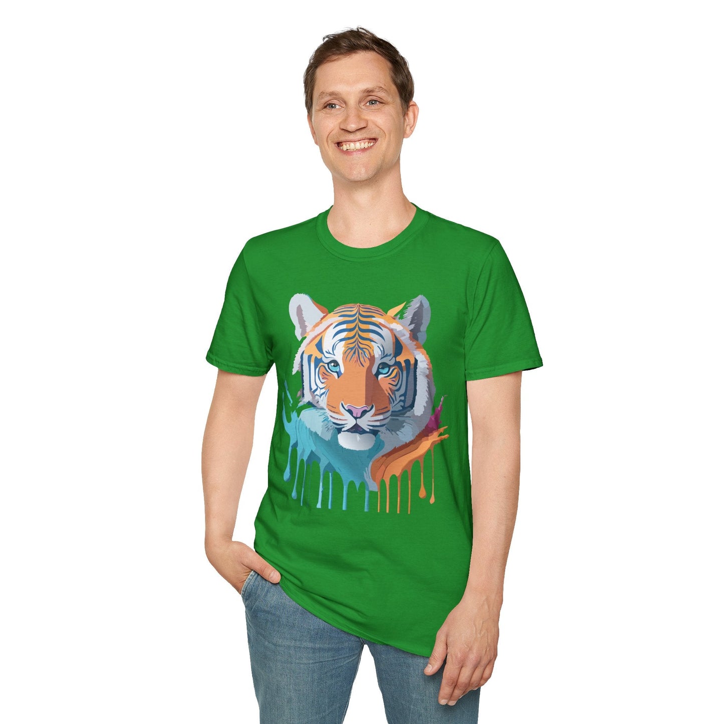 Tiger Print Shirt Unisex Softstyle Tee 100 Percent Ring Spun Cotton