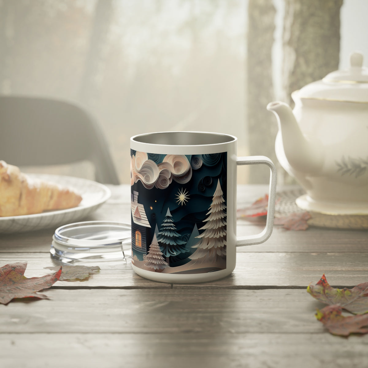 4 Art Design Insulated Coffee Mug Clear Lid 10oz Insulated Coffee Mug 10oz