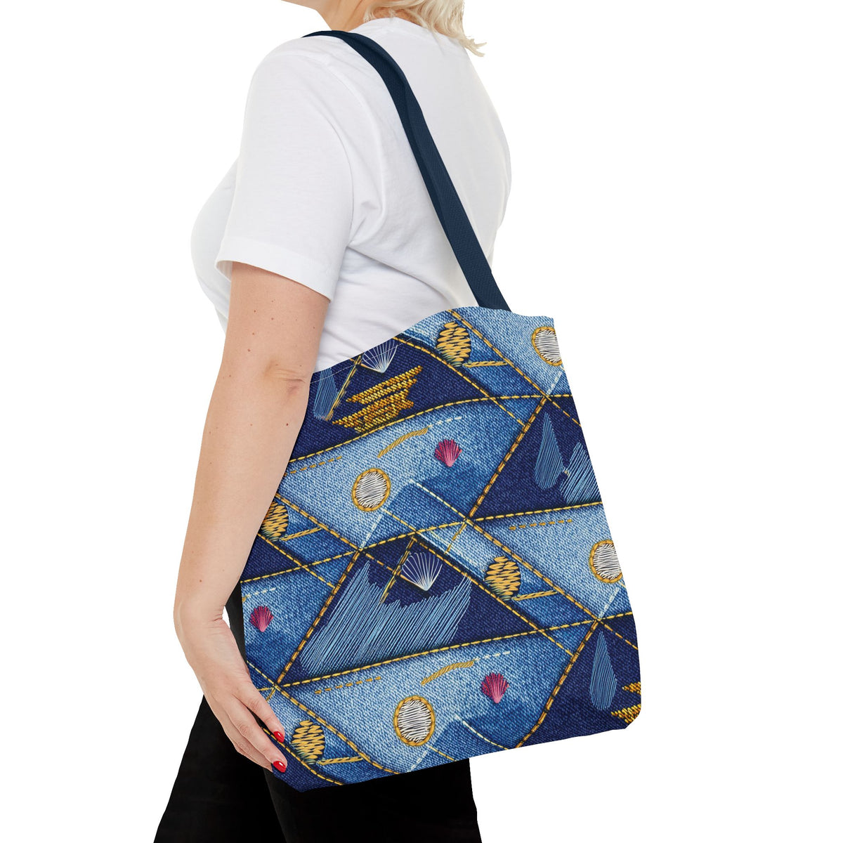 Denim Fabric Imitation Print Unisex Canvas Bag Poly Spun 3 Sizes Tote Bag 182-23