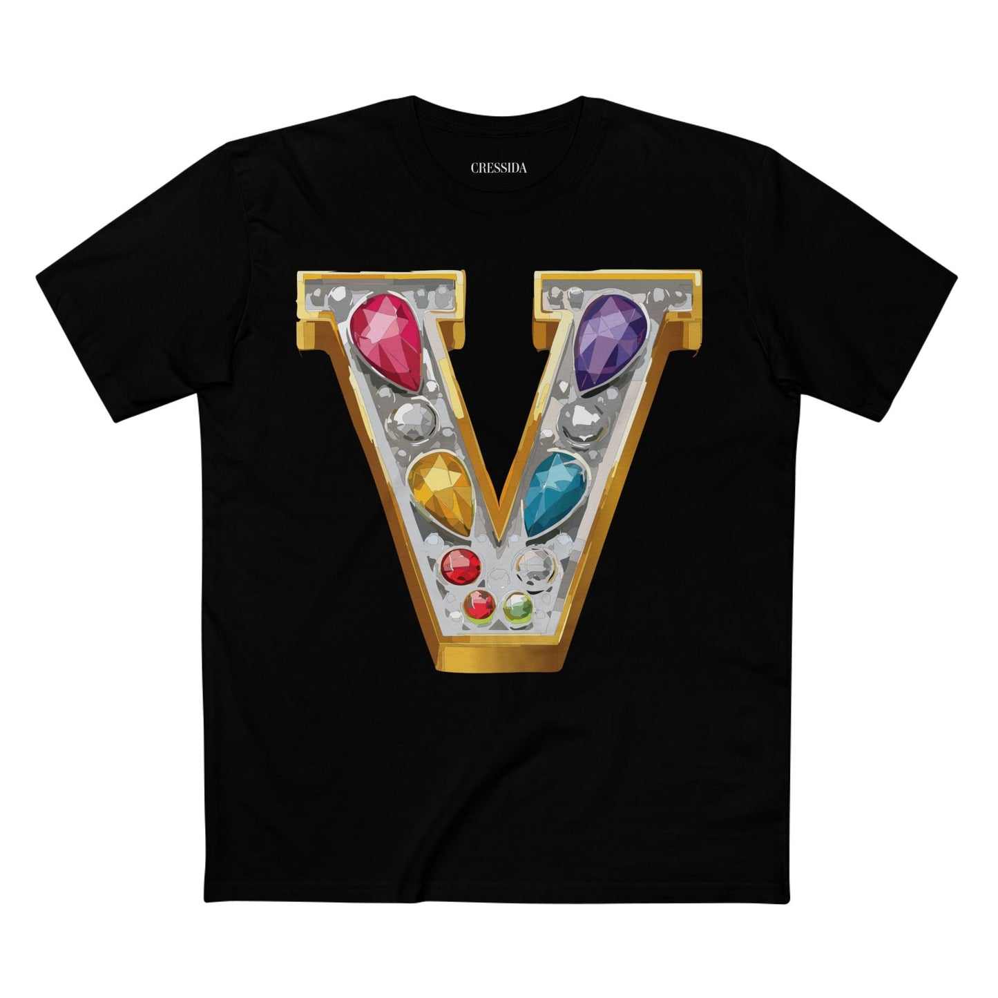 Letter V Graphic Design Tee Unisex 100 Cotton With Antique Gold Letters Artwork T-Shirt