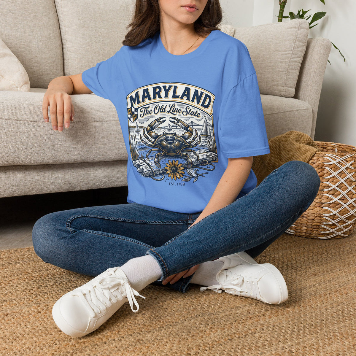 Maryland The Old Line State T-Shirt — Blue Crab Chesapeake Vintage Travel Tourist Graphic Design Unisex 100 Cotton Gildan T-Shirt