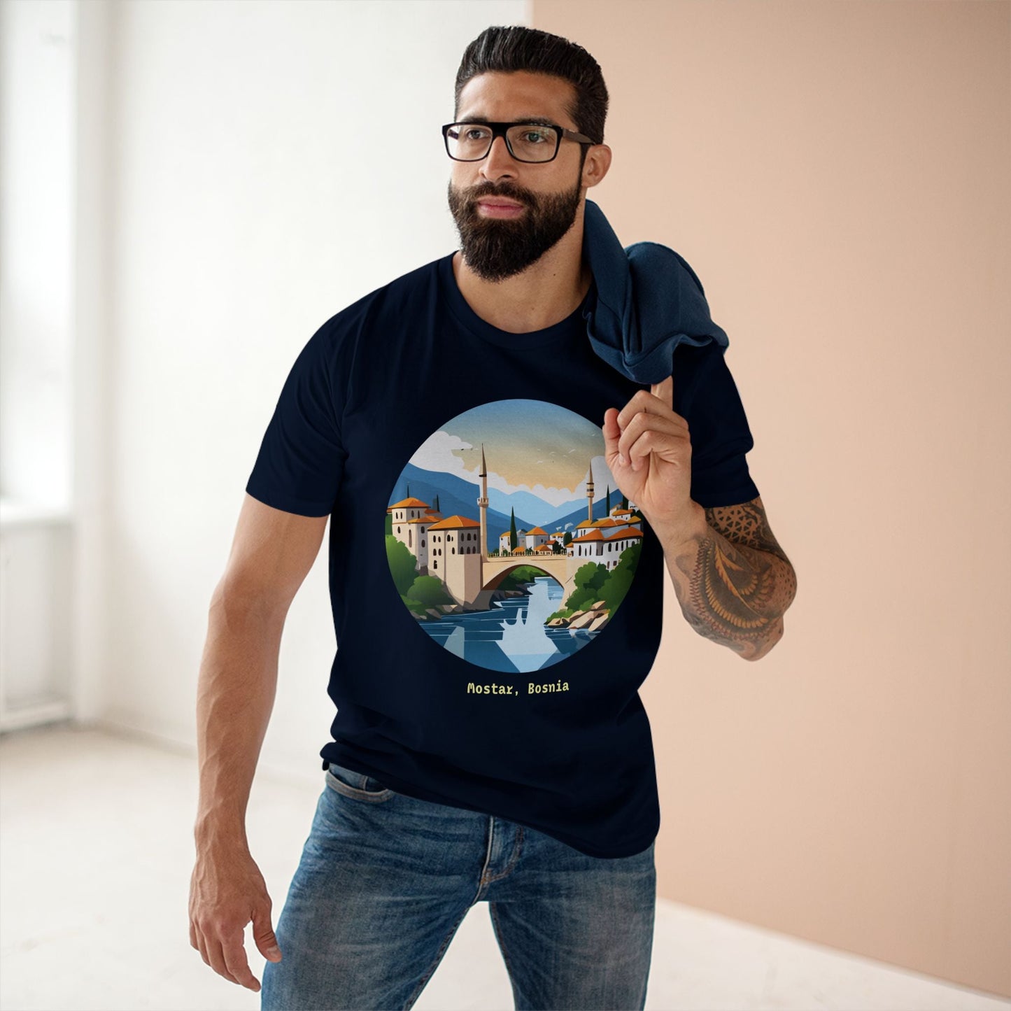 Unisex Travel Shirt Bosnia Edition Tee With Original Art Design By Retro2Nova Premium Cotton