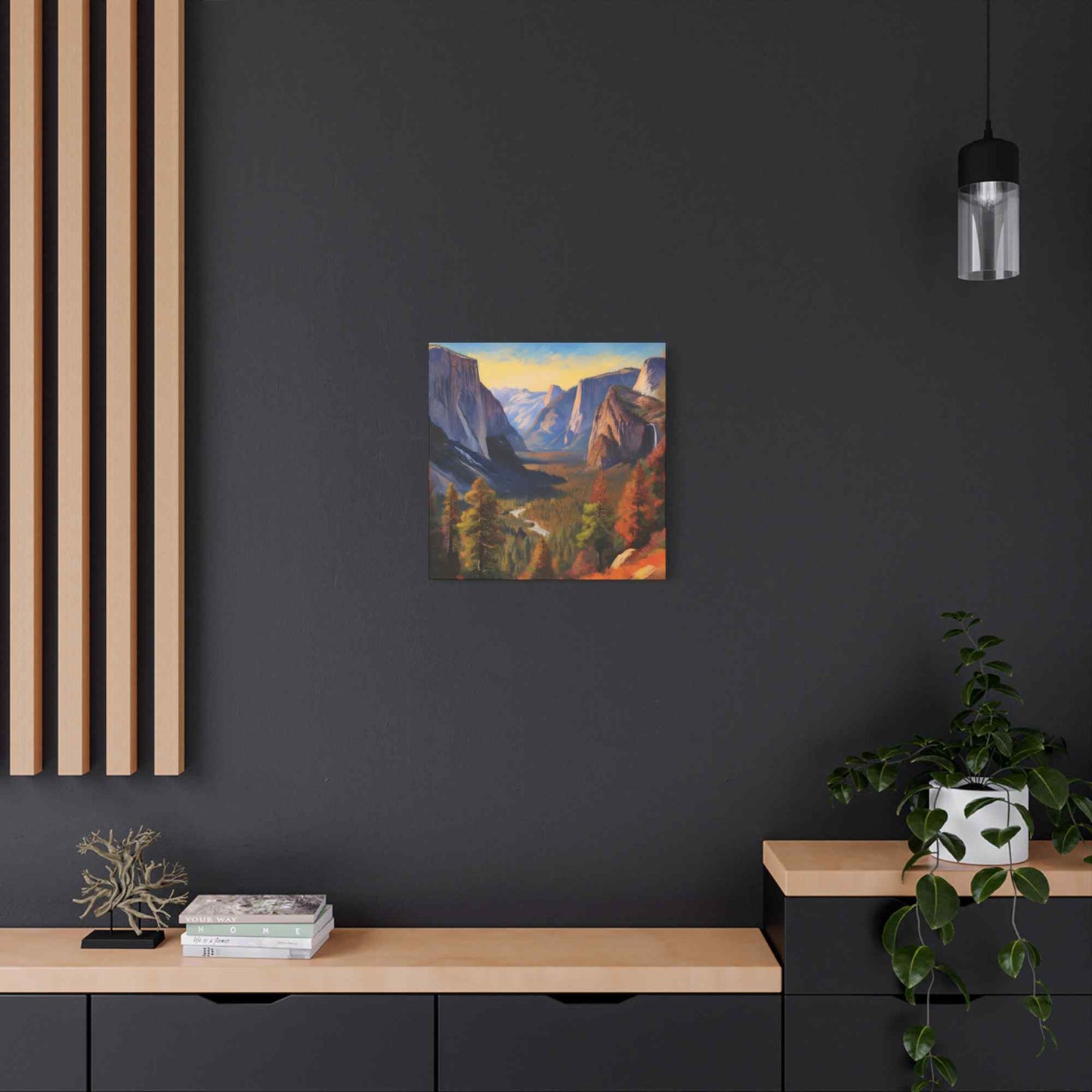 Yosemite Valley Print Canvas, Oil Paint Print 20x20, 24x24, 30x30, 32x32, 36x36 Art Design Print Pine-Wood Inner Frame MC-61