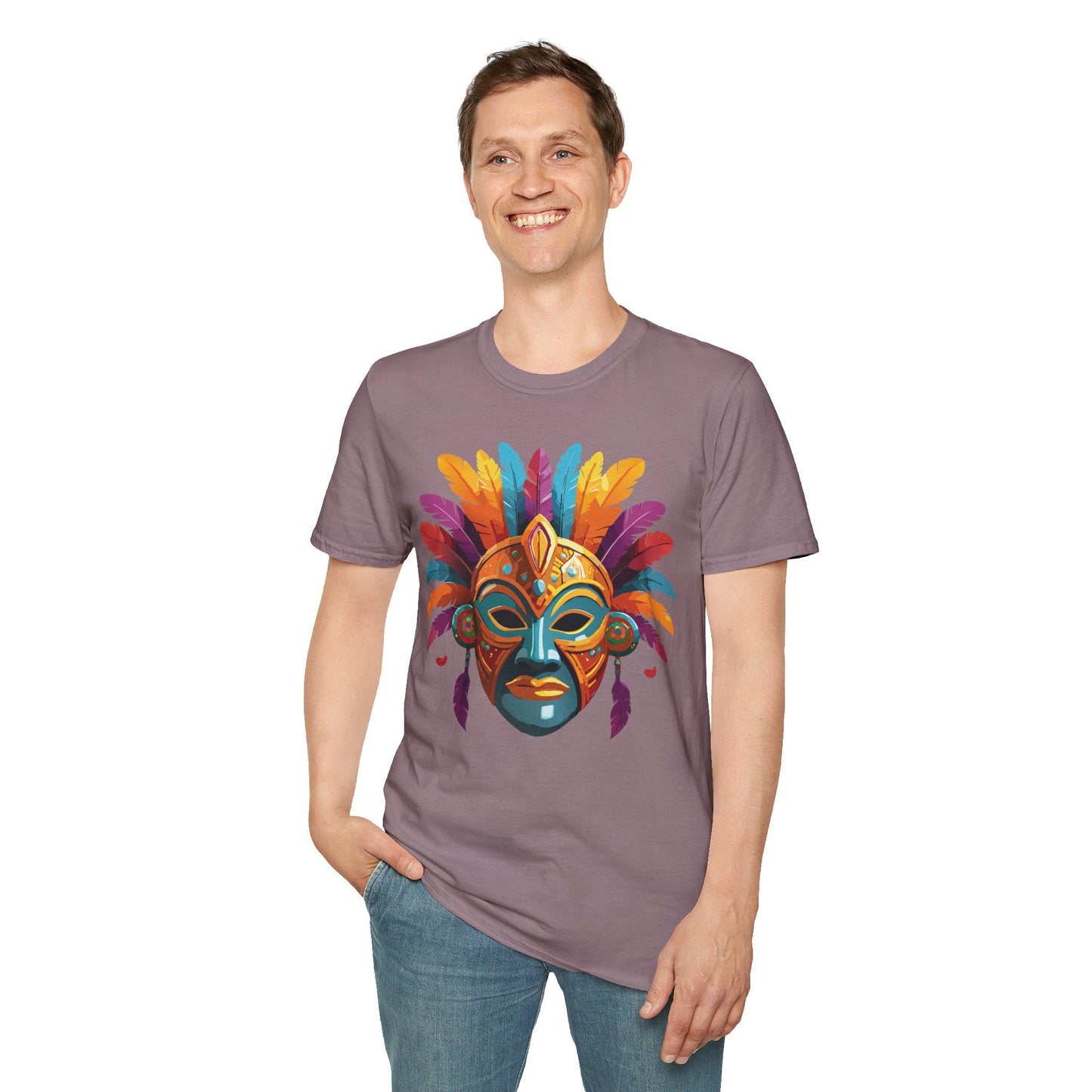 Unisex Gildan Mask T Shirt Softstyle 64000 With Art Design Lightweight Cotton Tee