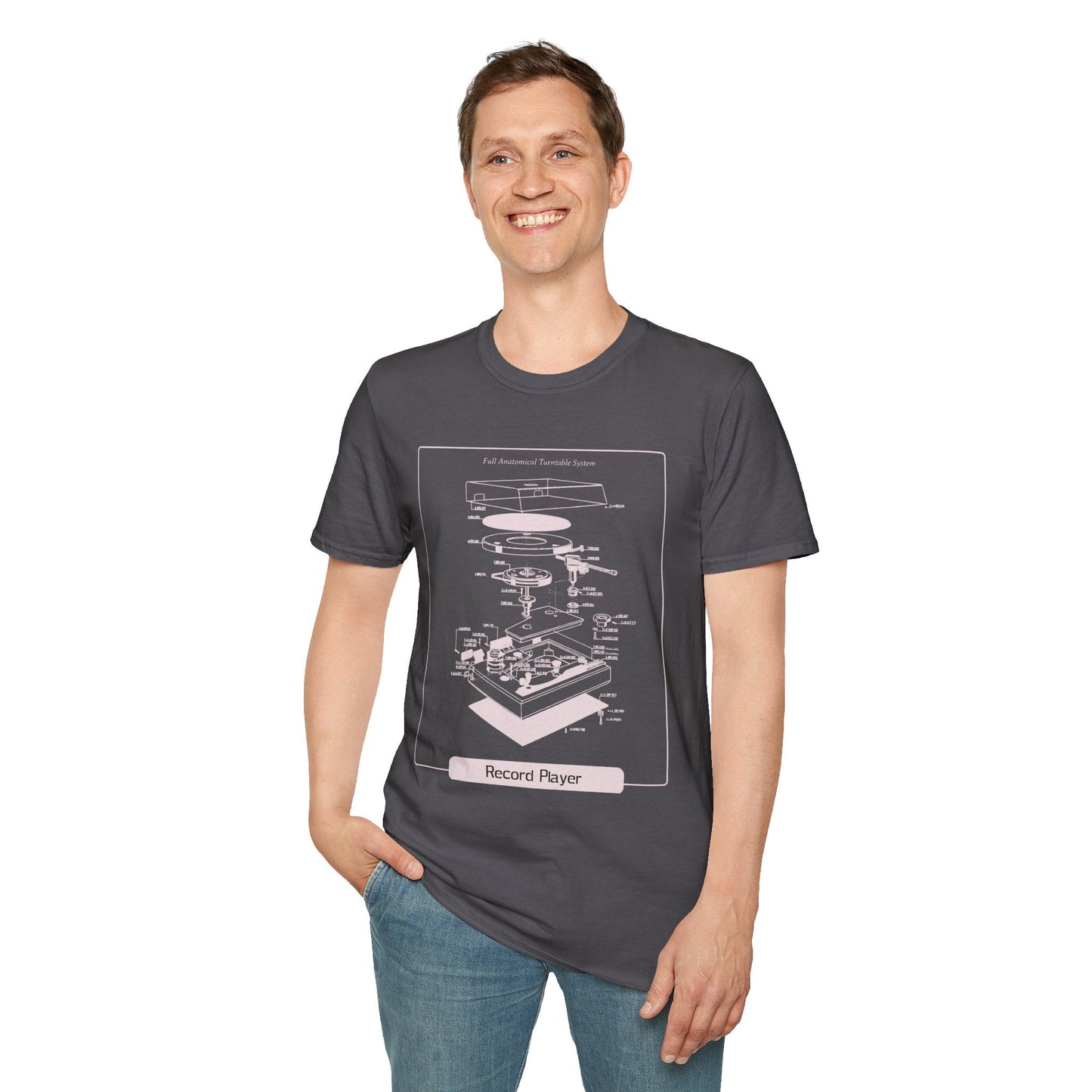 Record Player Blueprint T-Shirt Unisex Cotton Retro Vinyl Turntable Diagram Tee
