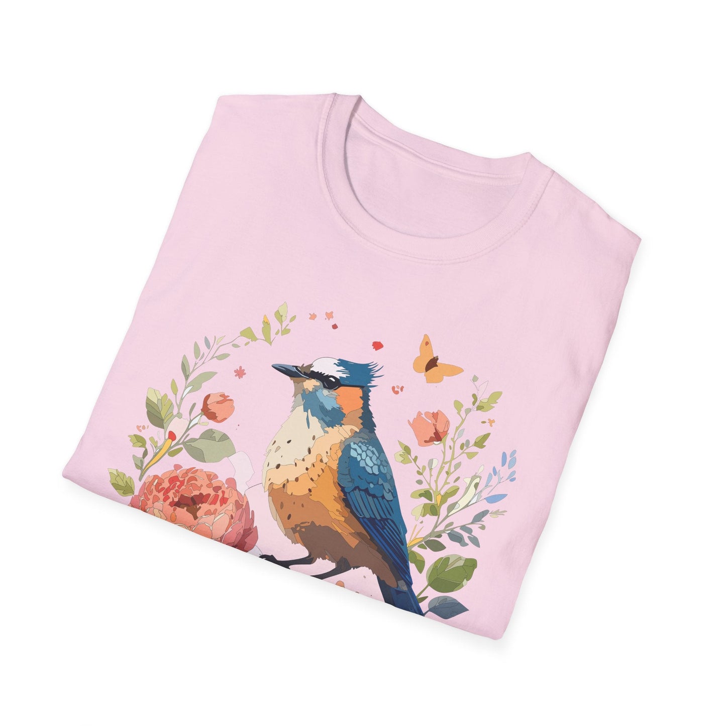 Floral Bird T Shirt Unisex Softstyle Gildan 64000 Tee 100 Percent Ring Spun Cotton