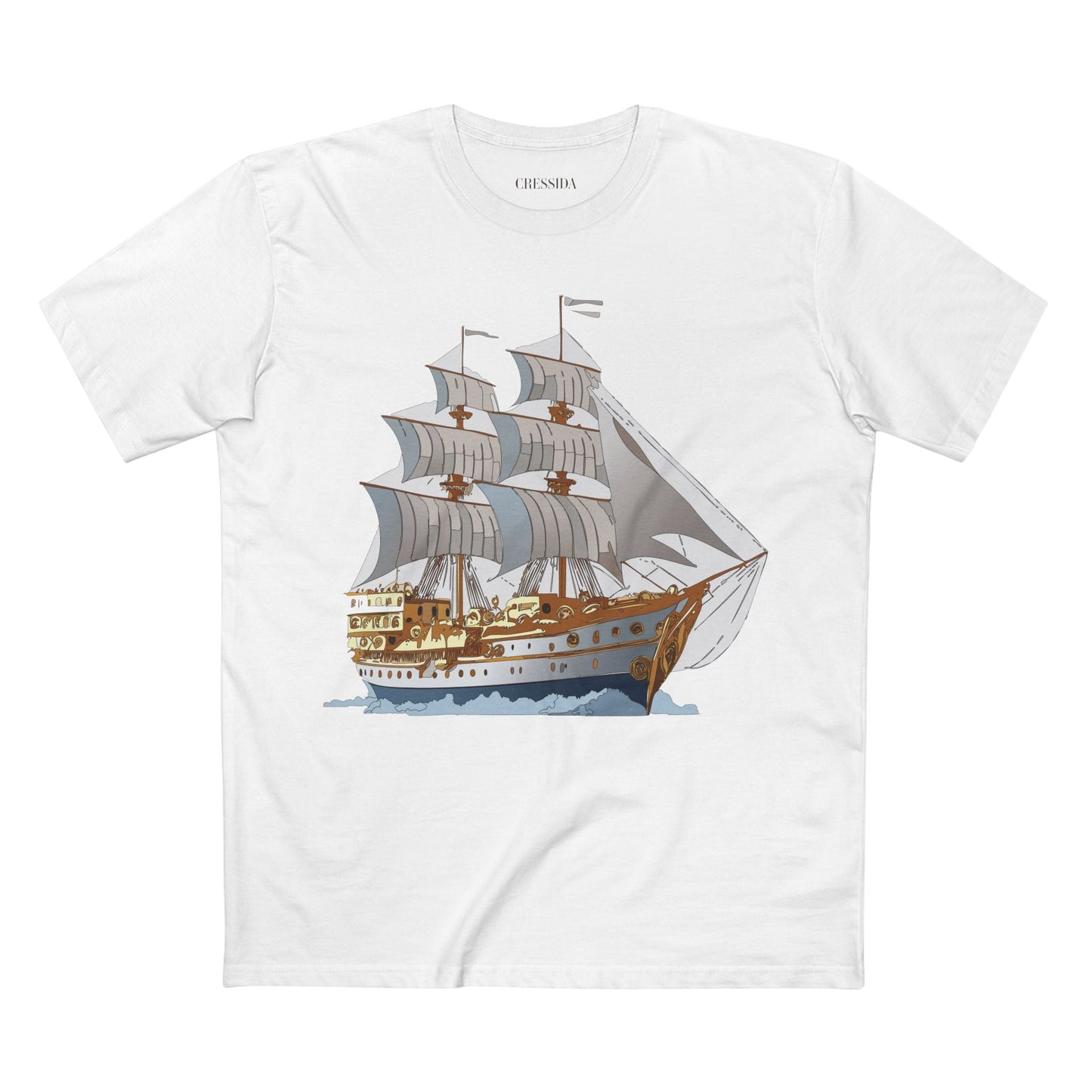 Ship Graphic Unisex 100 Cotton T-Shirt with Gold Frigate Art Design 12