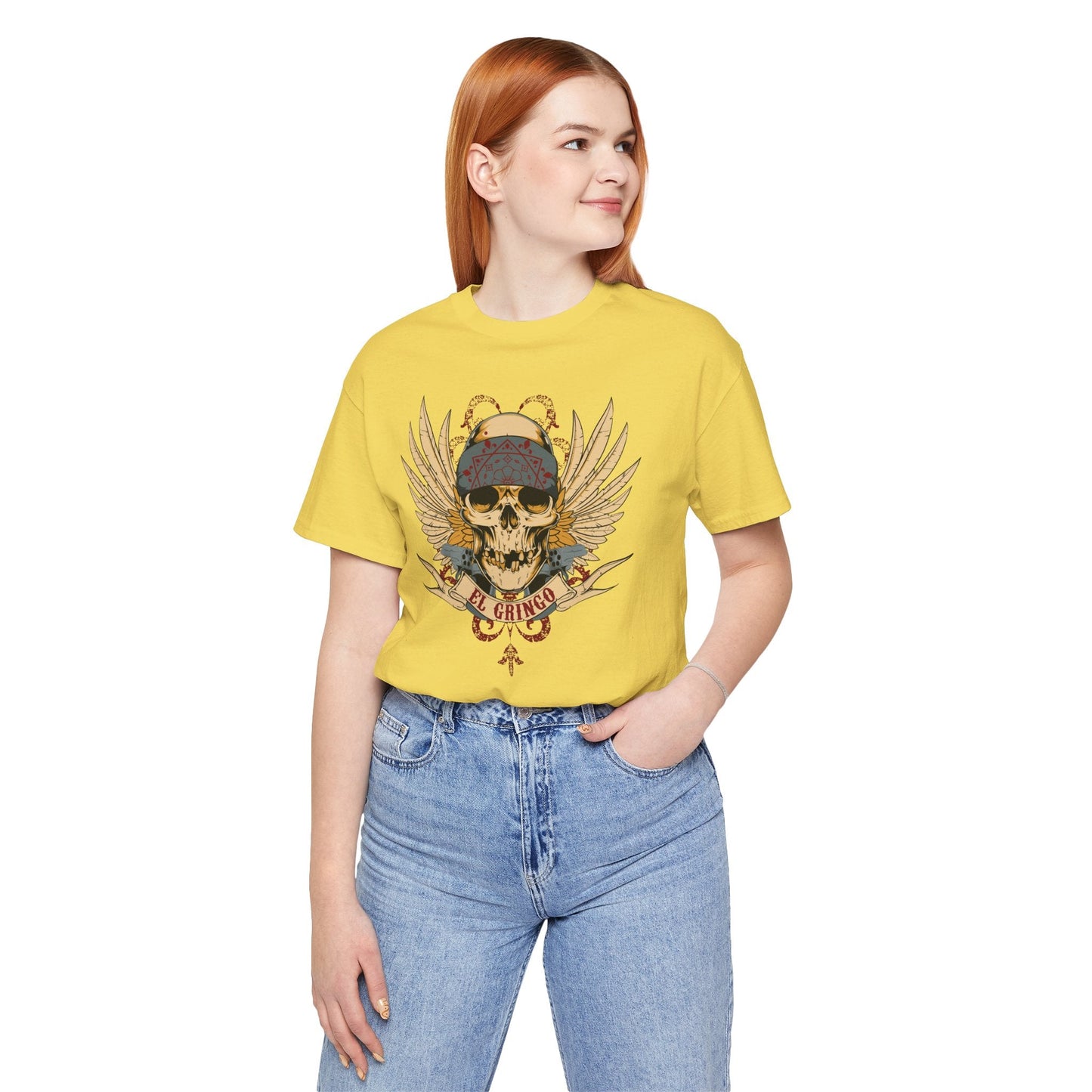 El Gringo Skull with Wings T-Shirt Vintage Tattoo Style Art-53