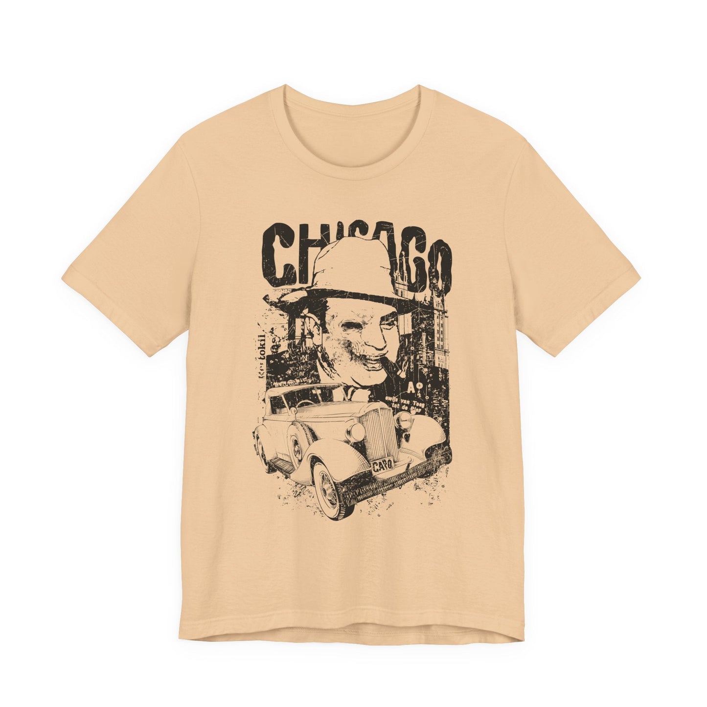 Chicago Retro Mobster Illustration Tee Vintage Car Cityscape Art Design T-Shirt A-8