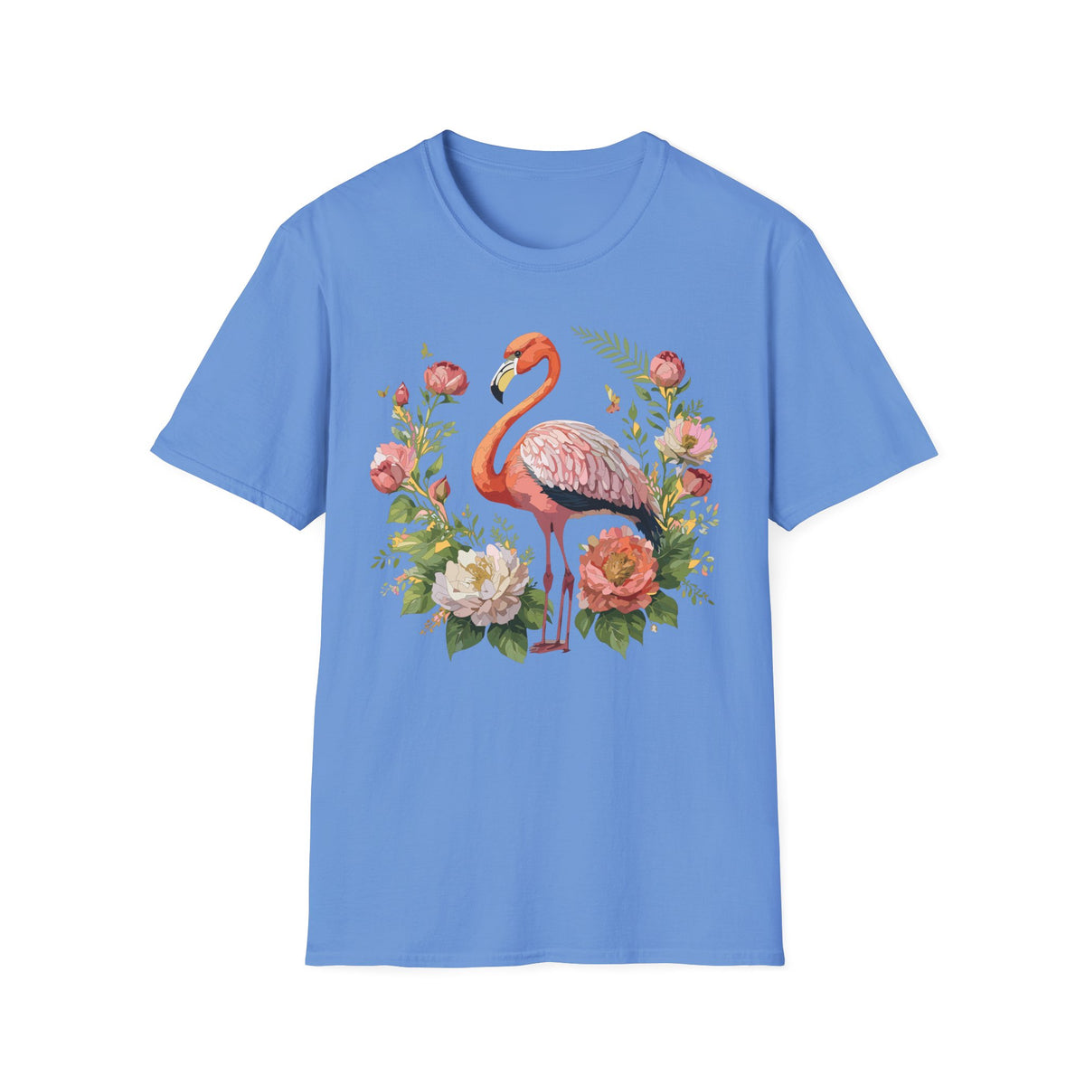 Floral Flamingo T-Shirt | Pink Flamingo with Flowers