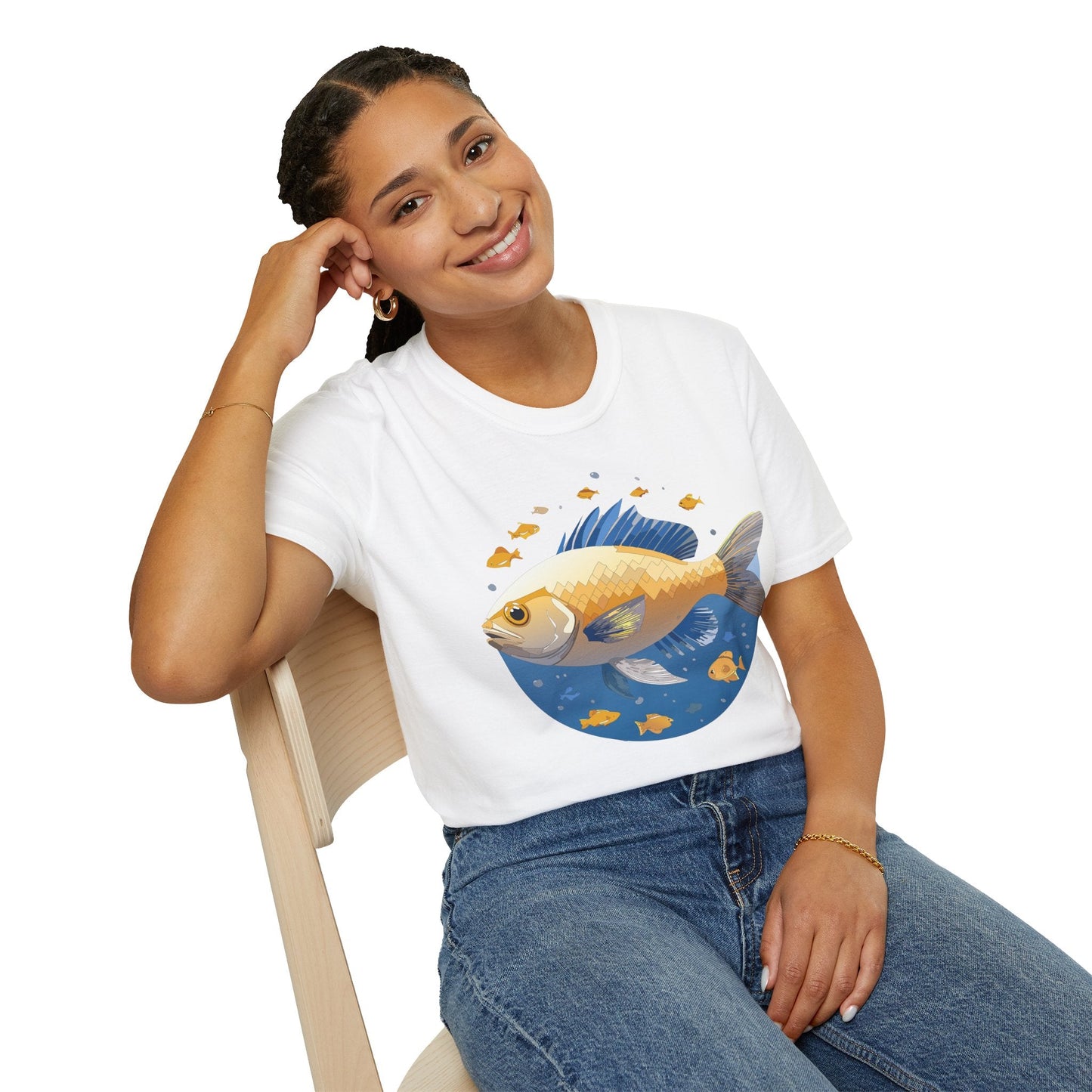 Fish Art Graphic Tee Shirt Unisex Gildan Softstyle 64000 100 Percent Ring Spun Cotton