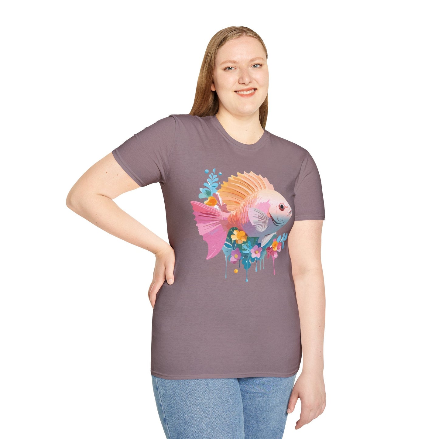 Fish Art Design Graphic Tee Shirt Unisex Softstyle Cotton Short Sleeve Comfort Fit Everyday Wear