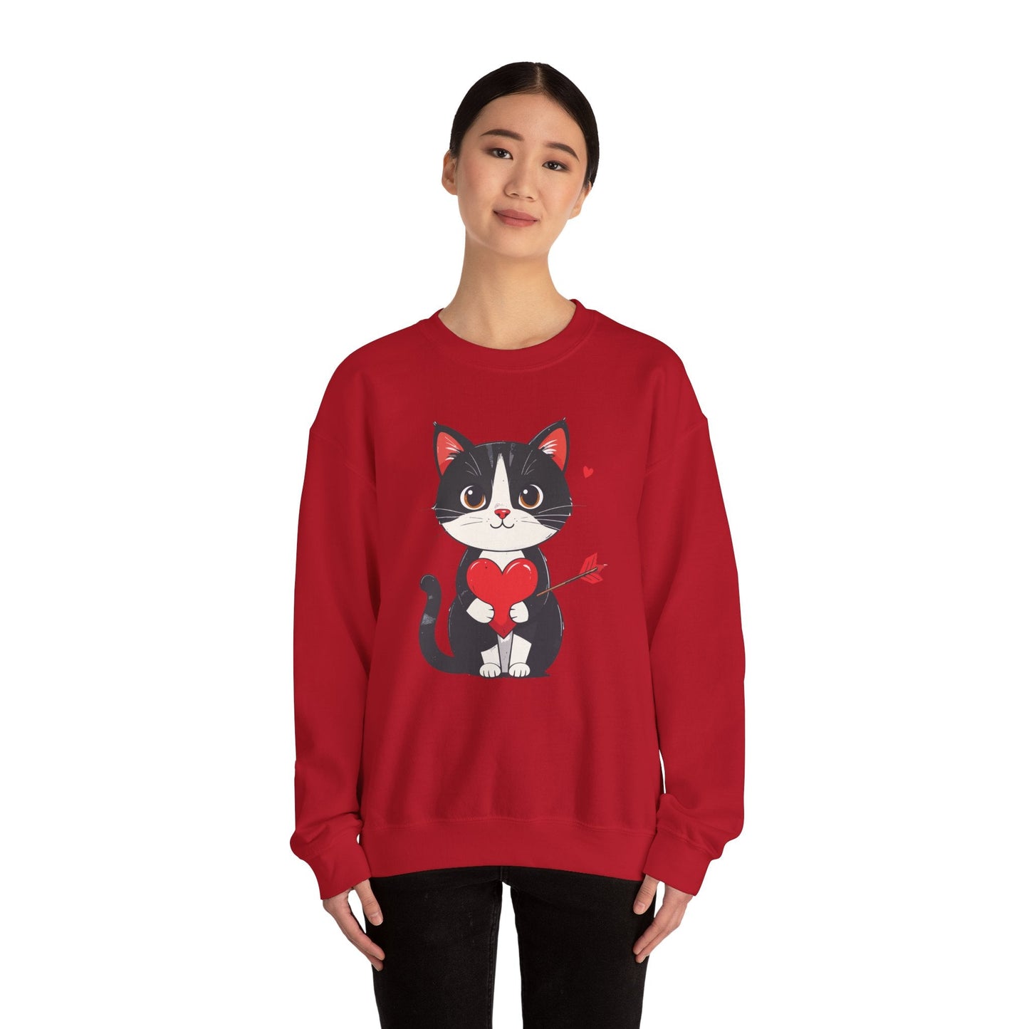 Cat Heart Sweatshirt Unisex Valentines Day Gift Fifty Fifty Cotton Polyester Animal Sweatshirt 18000