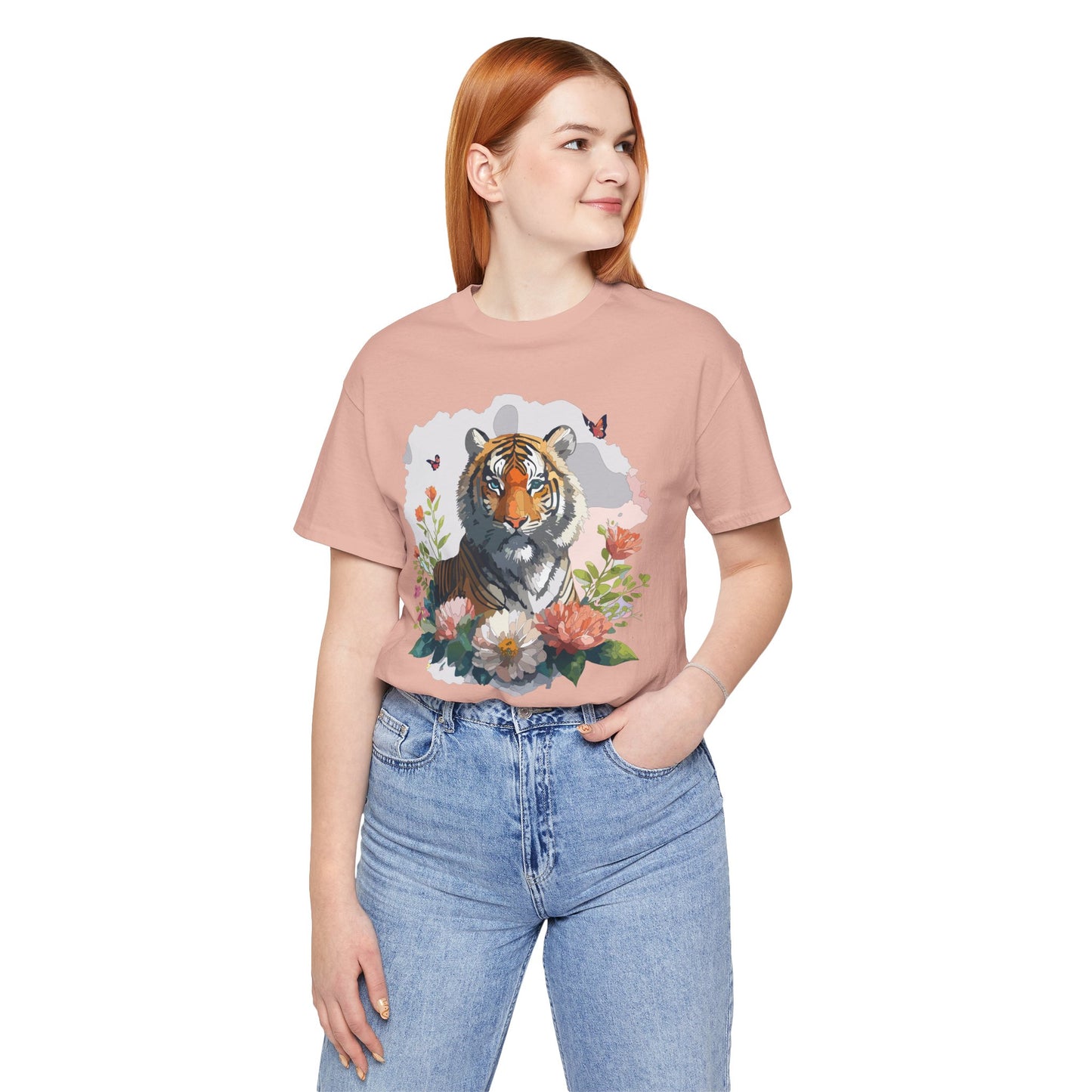 Floral Tiger Graphic Tee, Animal Shirt, Tiger Shirt, Flower Top, T-Shirt with Animal, Art Design