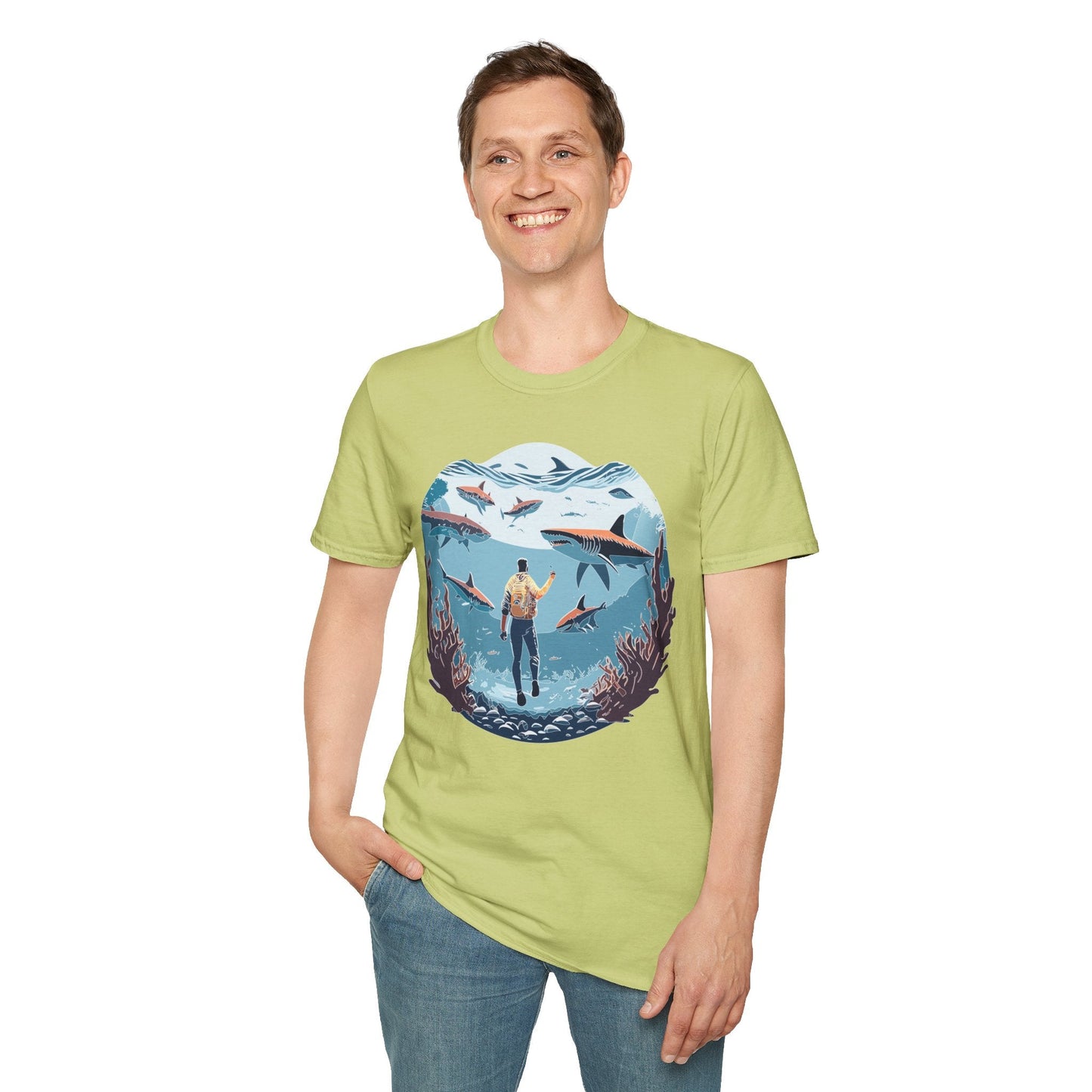Ocean Theme Unisex Softstyle T Shirt 64000 Cotton Tee With Ocean Art Design Breathable
