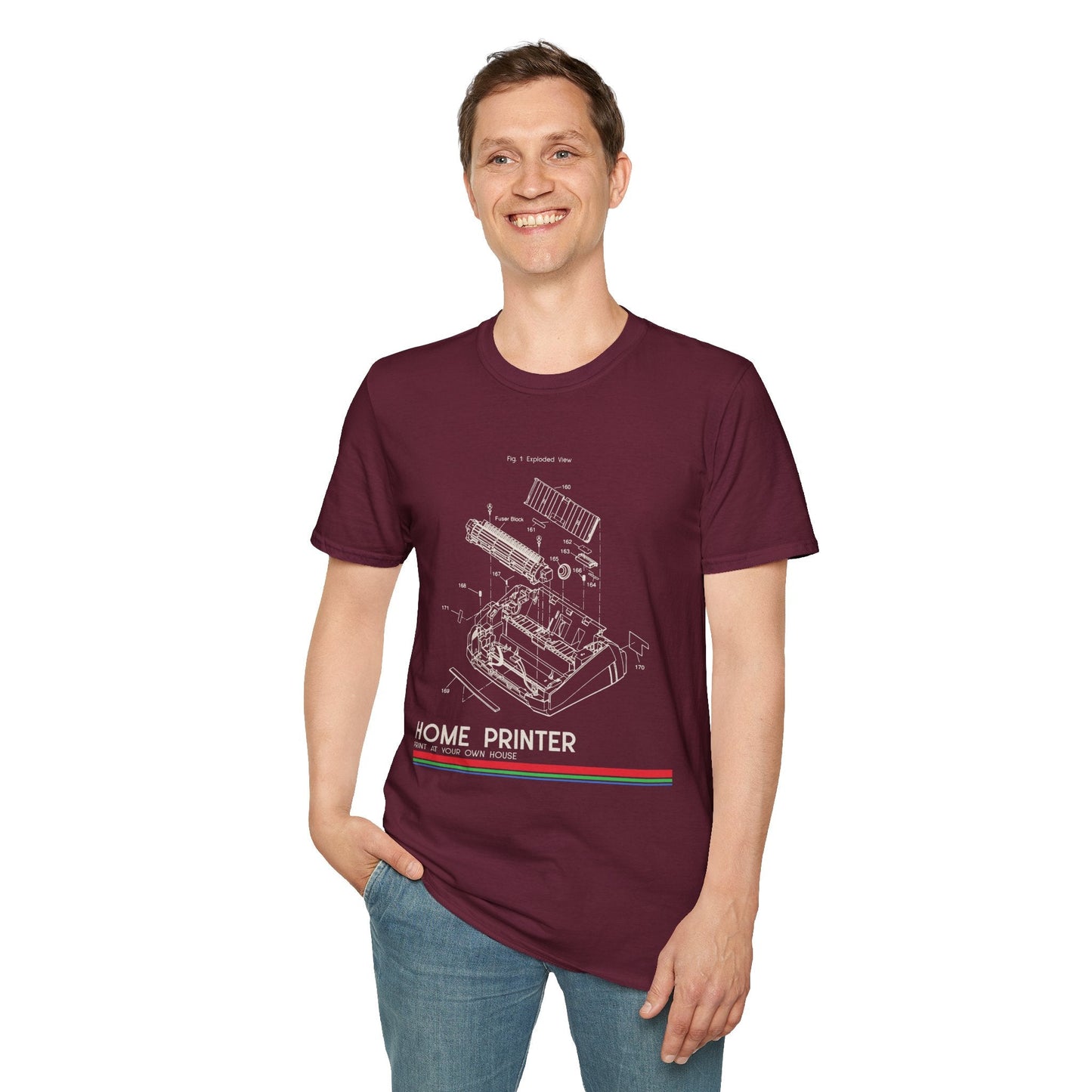Unisex Cotton T-Shirt Vintage Home Printer Blueprint Tee Home Printer Works 4 Microdots Slogan