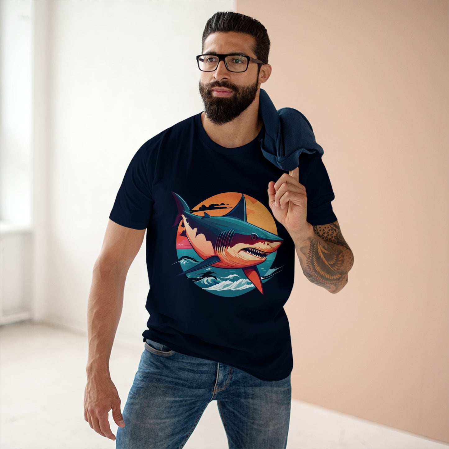 Shark Animal Shirt Unisex Premium Cotton Tee With Original Art Design by Retro2Nova Art Collection Series