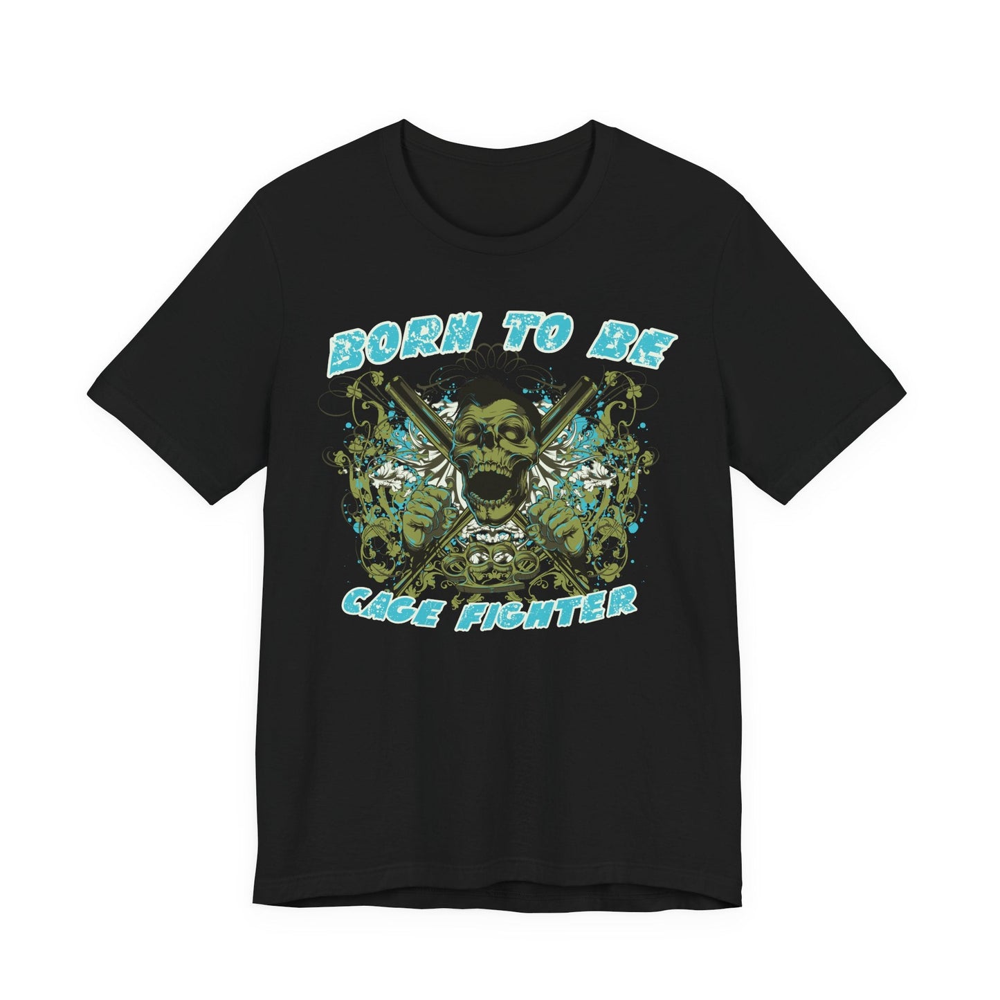 Born To Be Cage Fighter Tee Skull Crossed Knives Graphic T-Shirt
